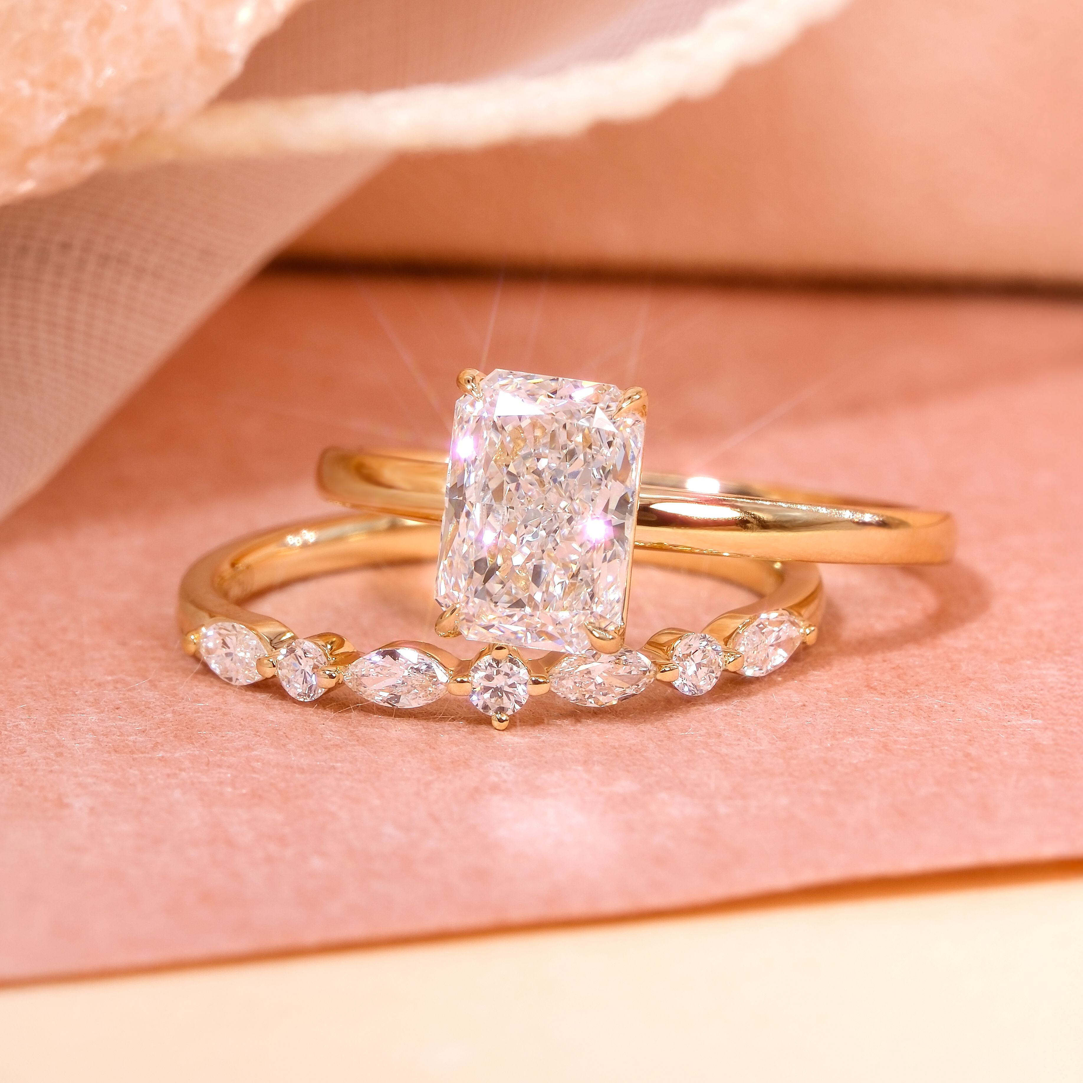 1.51ct D VVS2 雷地恩形 Radiant 培育鑽石18K黃金套裝戒指 (附IGI證書)