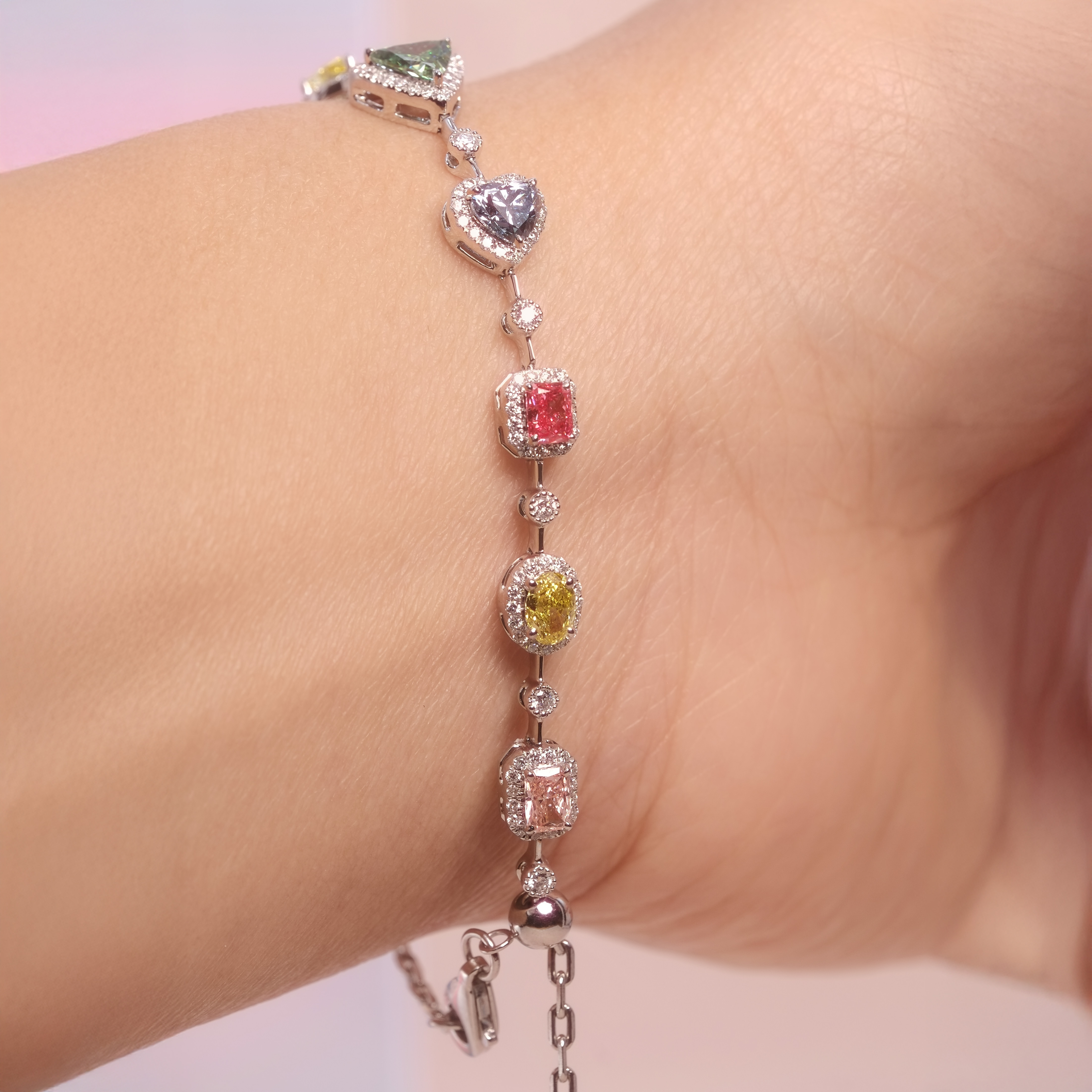 彩虹培育鑽石18K白金手鏈