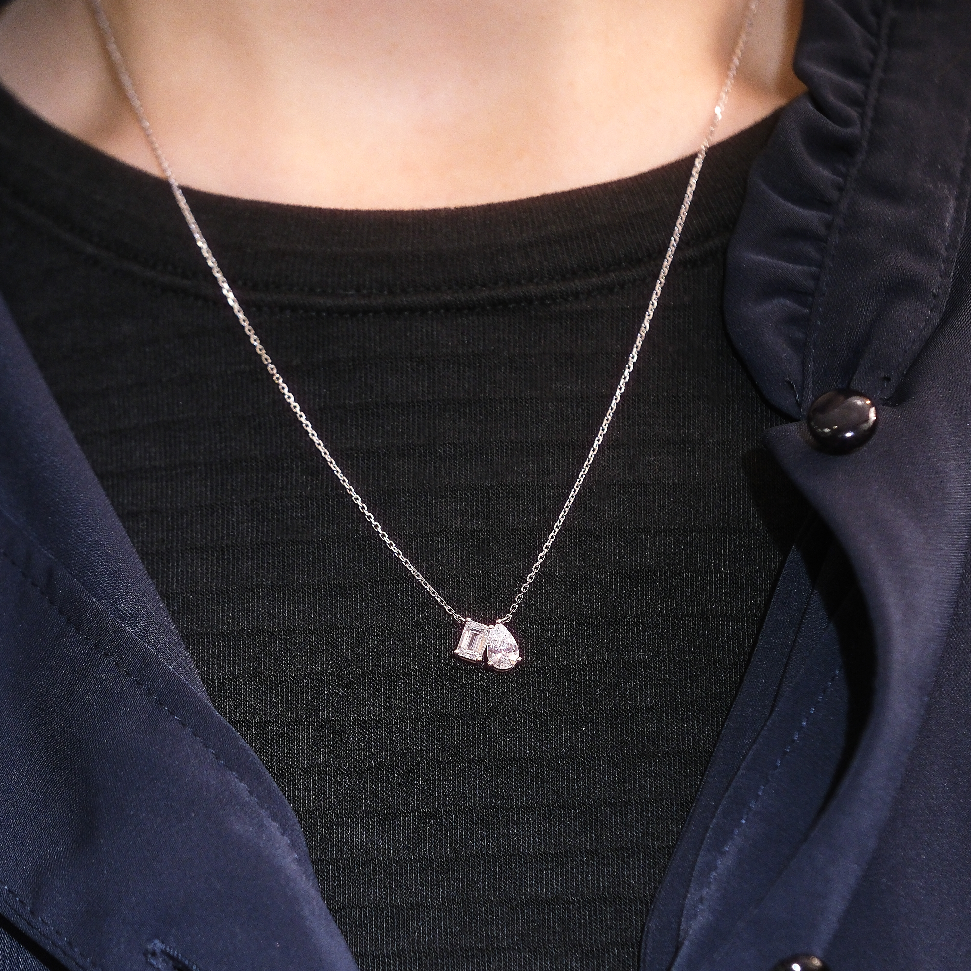 1.03ct Toi et Moi 鑽石頸鏈 (Emerald & Pear Cut) - PT950鉑金