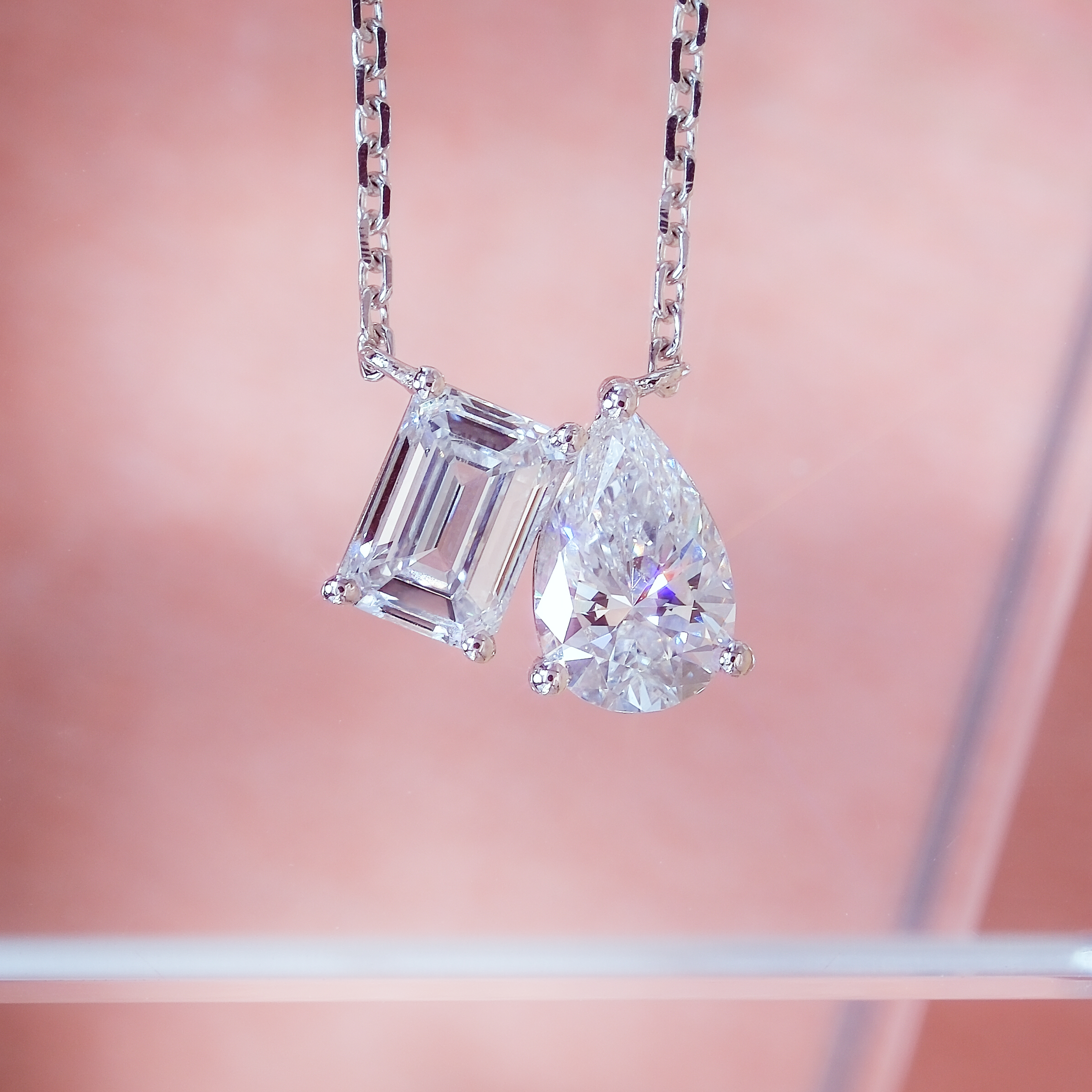 1.03ct Toi et Moi 鑽石頸鏈 (Emerald & Pear Cut) - PT950鉑金