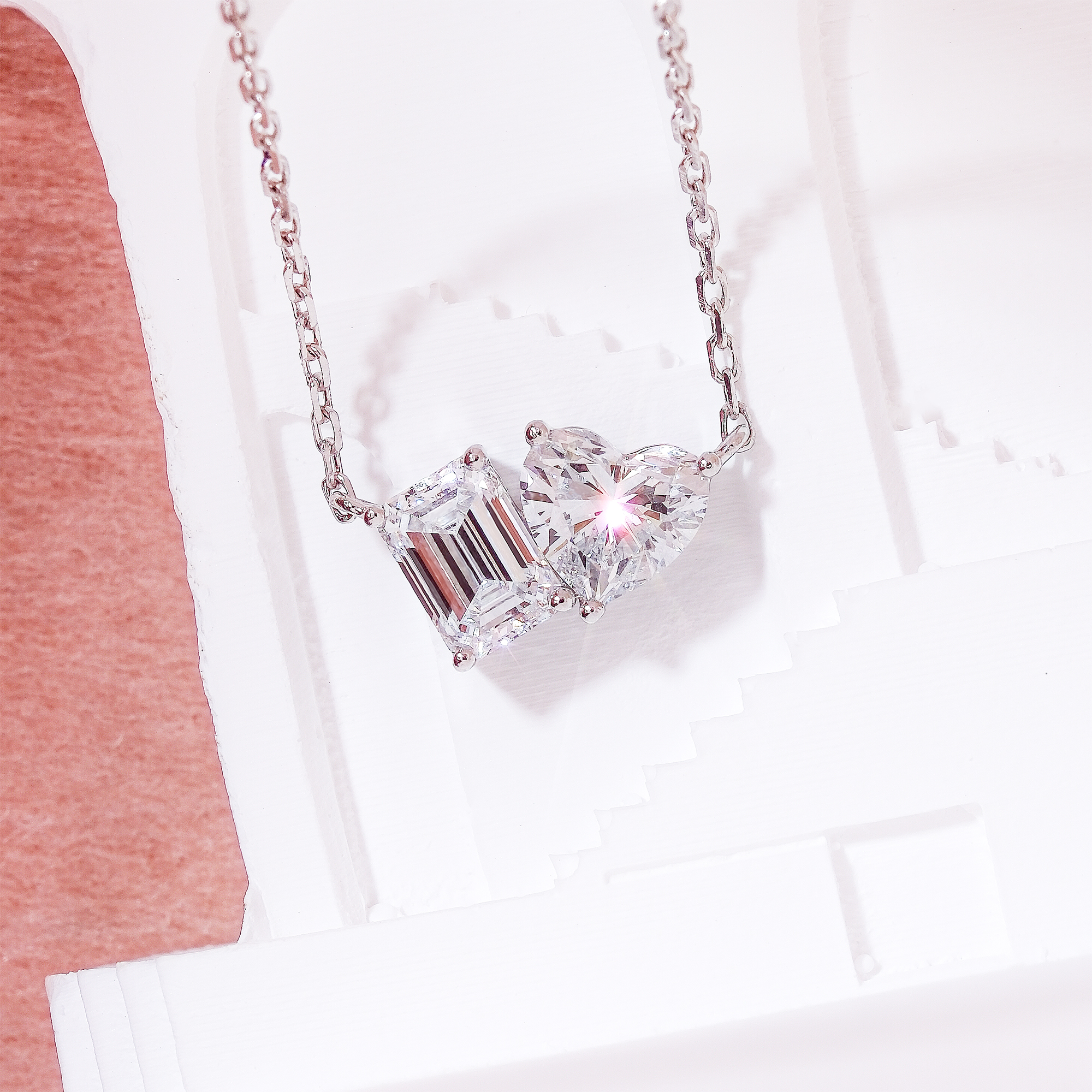 1.04ct Toi et Moi 培育鑽石頸鏈 (Emerald & Heart Cut) - PT950鉑金