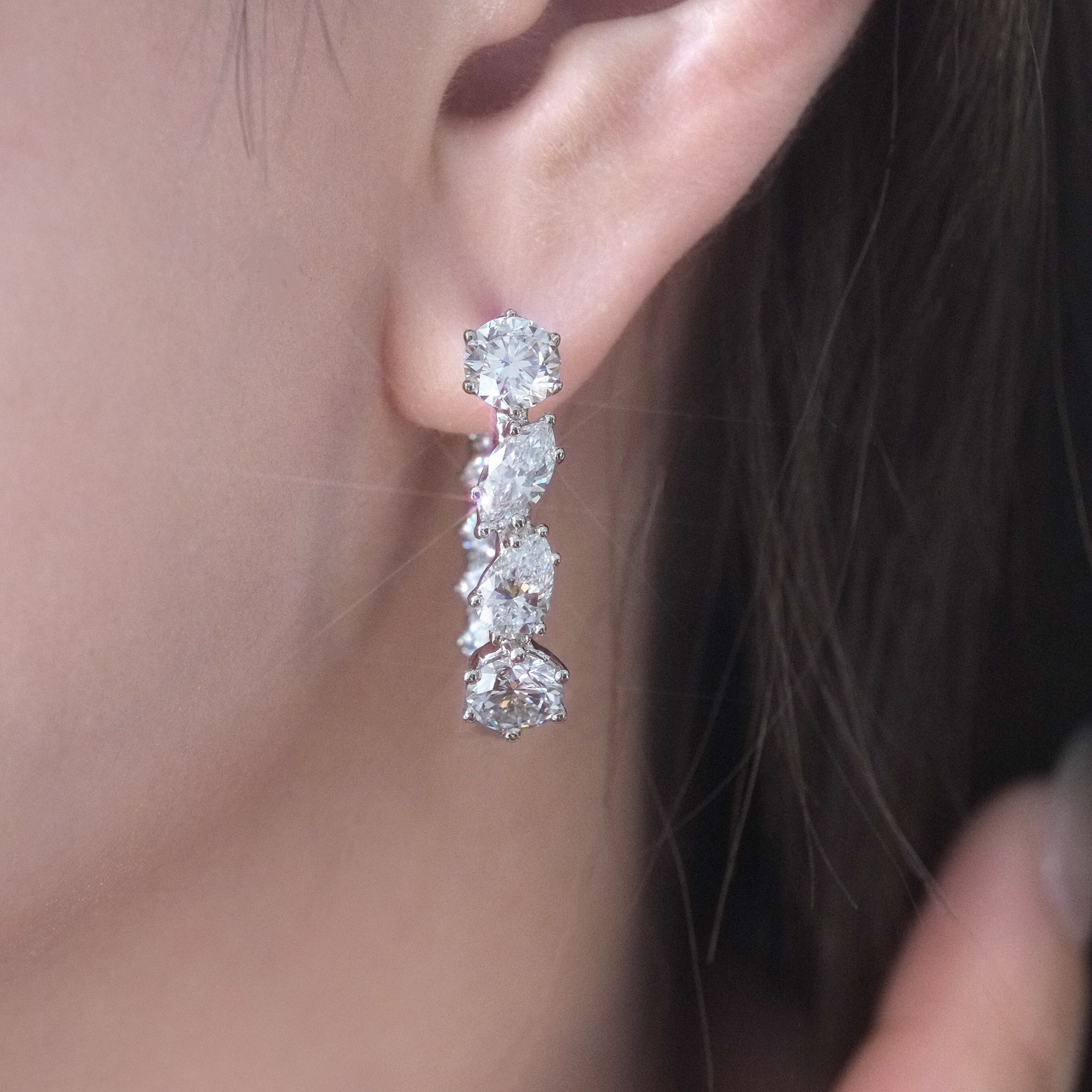 花式形狀培育鑽石圈形耳環