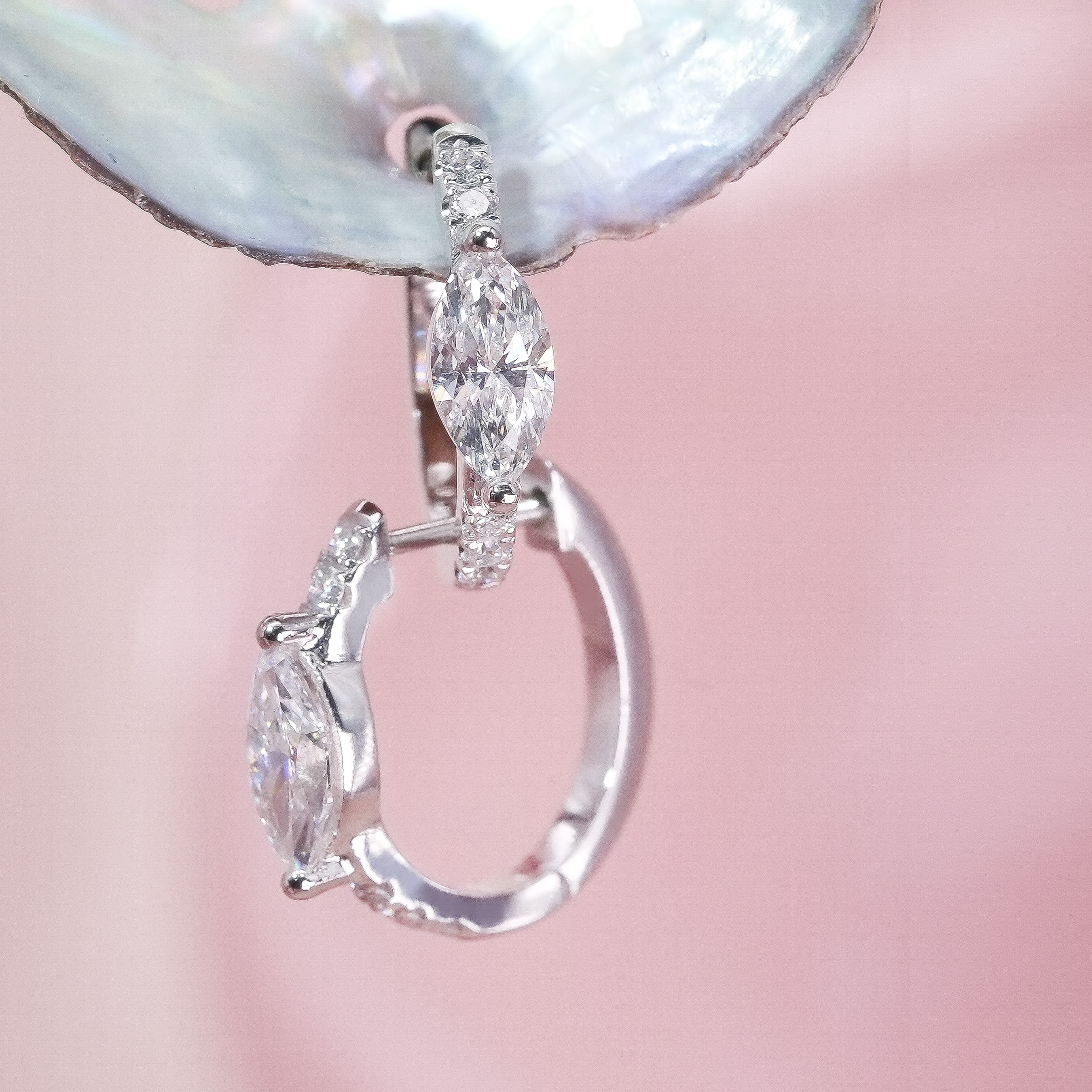 Platinum Marquise Lab Grown Diamond Huggie Earrings