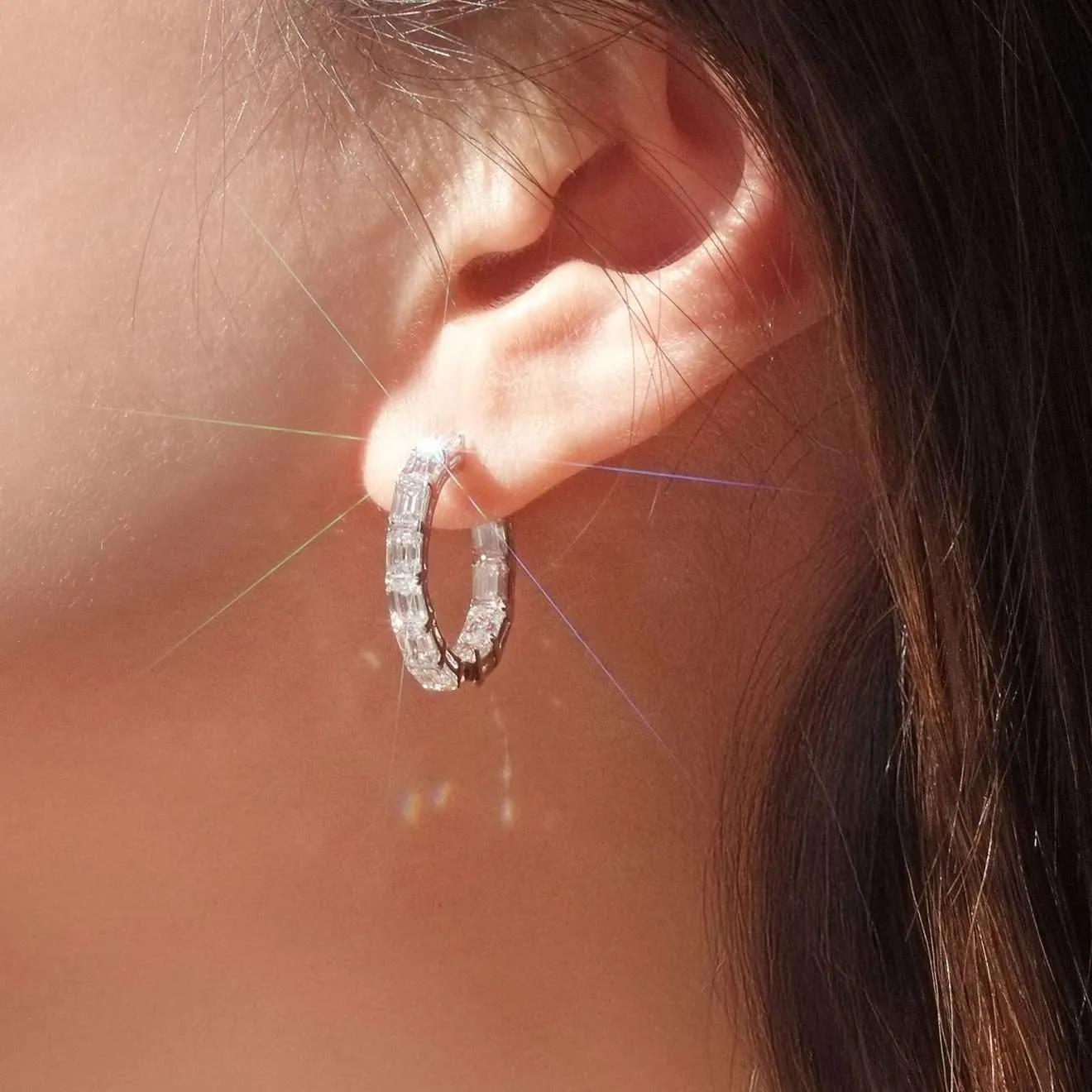 祖母綠排鑽耳圈