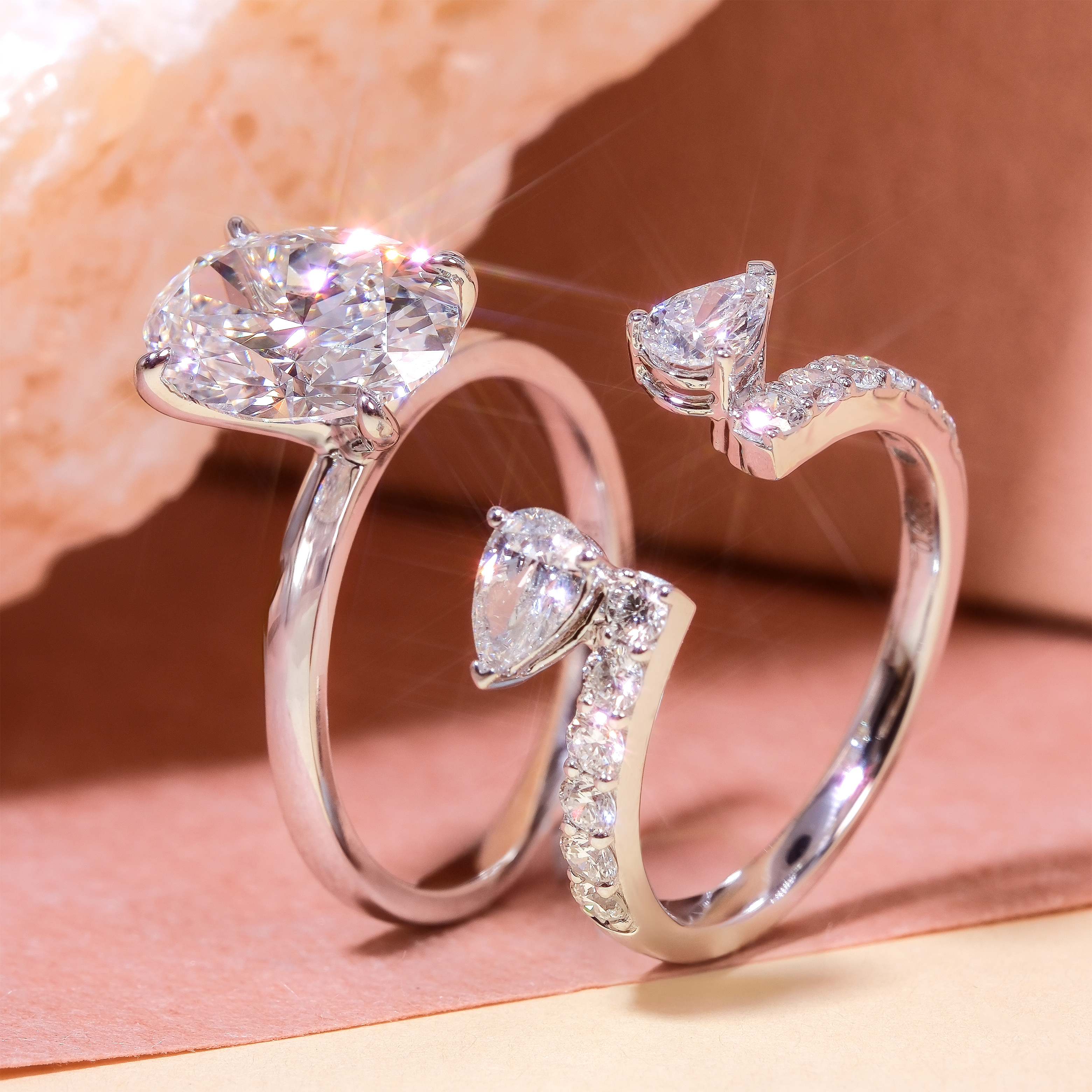 3ct D VVS2 Oval Cut Lab Grown Diamond Ring in 18K White Gold Side View