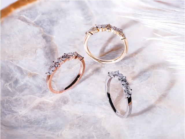 馬眼圓形培育鑽石18K金線戒