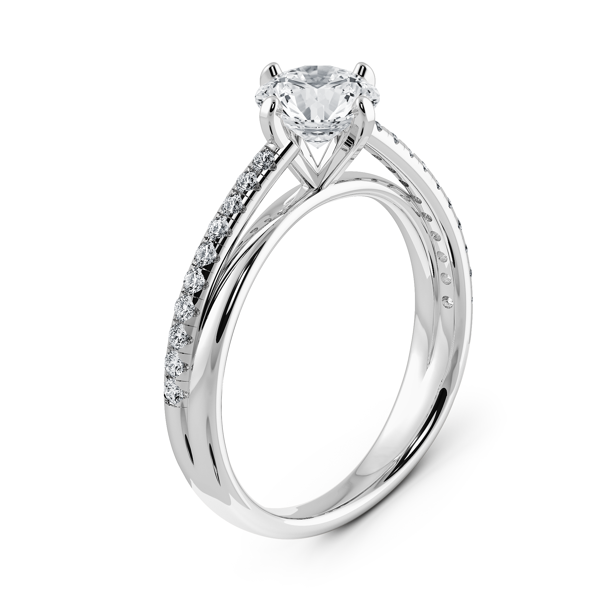 DIABOND Kasumiso 霞蔭草 18K白金 求婚鑽戒，十字四爪與微鑲戒臂細節