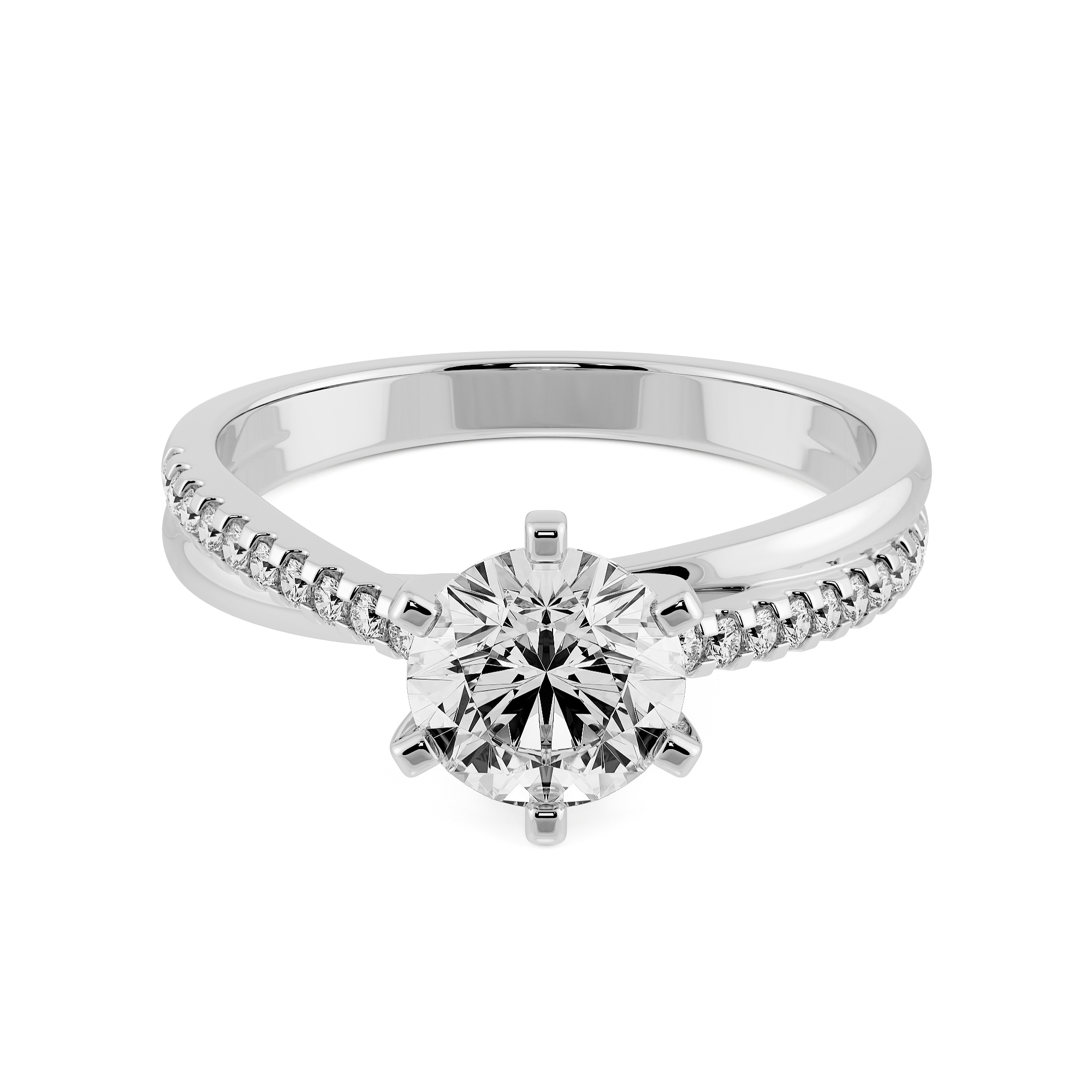 Lab-grown diamond solitaire engagement ring 18K white gold, front view