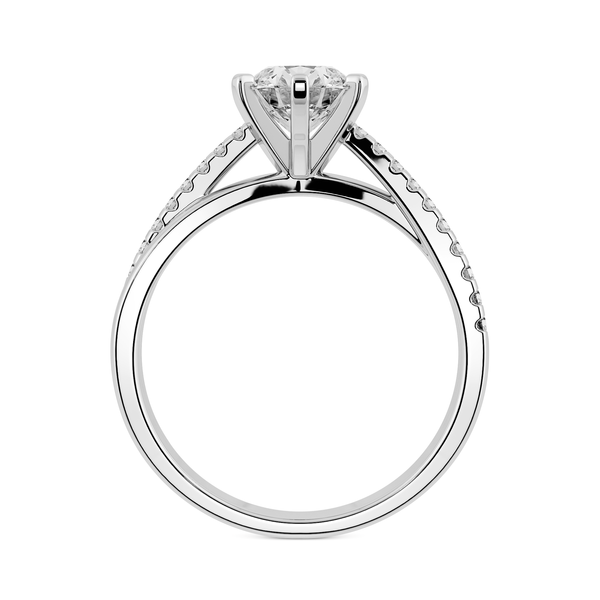 Lab-grown diamond solitaire engagement ring 18K white gold, side view