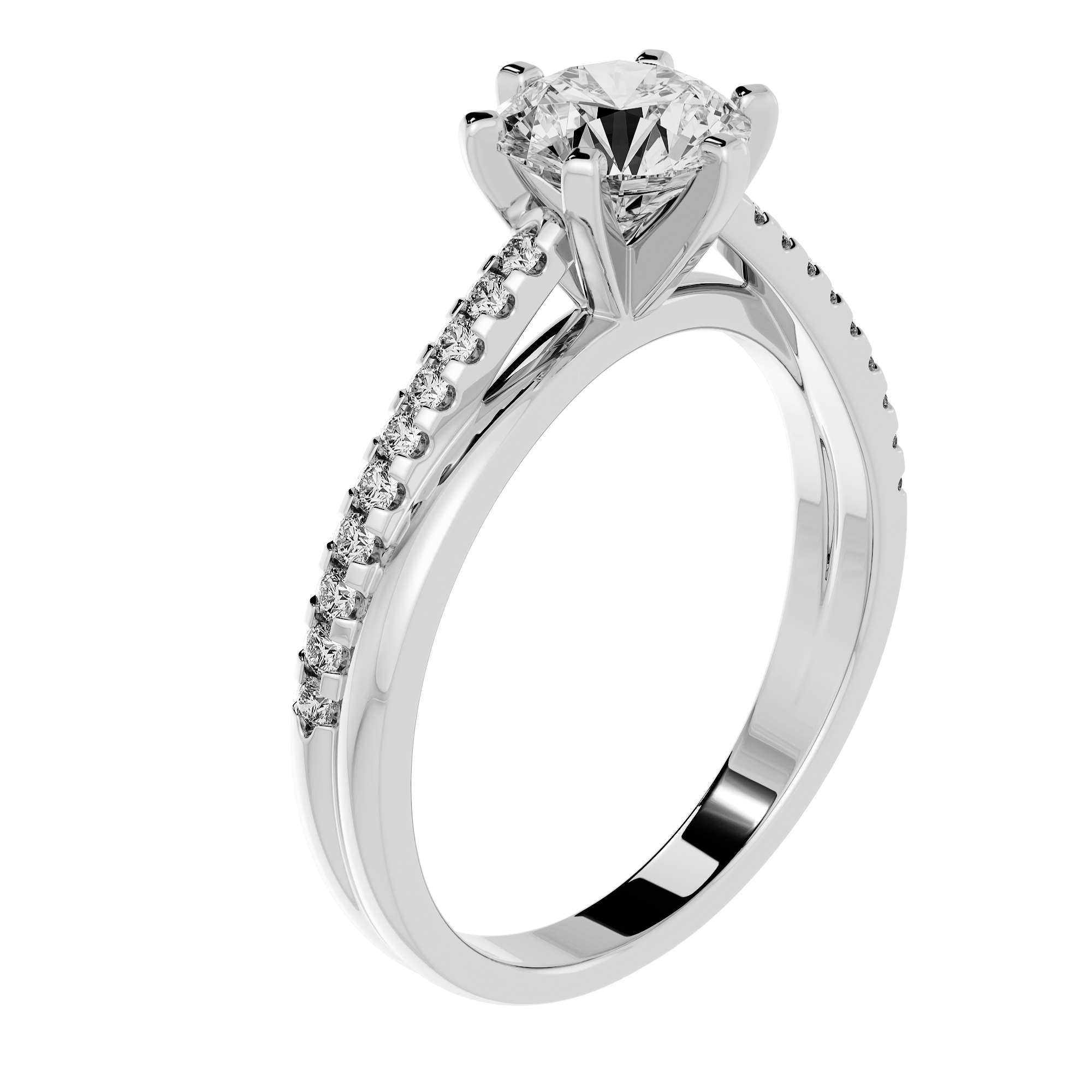 Lab-grown diamond solitaire engagement ring 18K white gold, side view