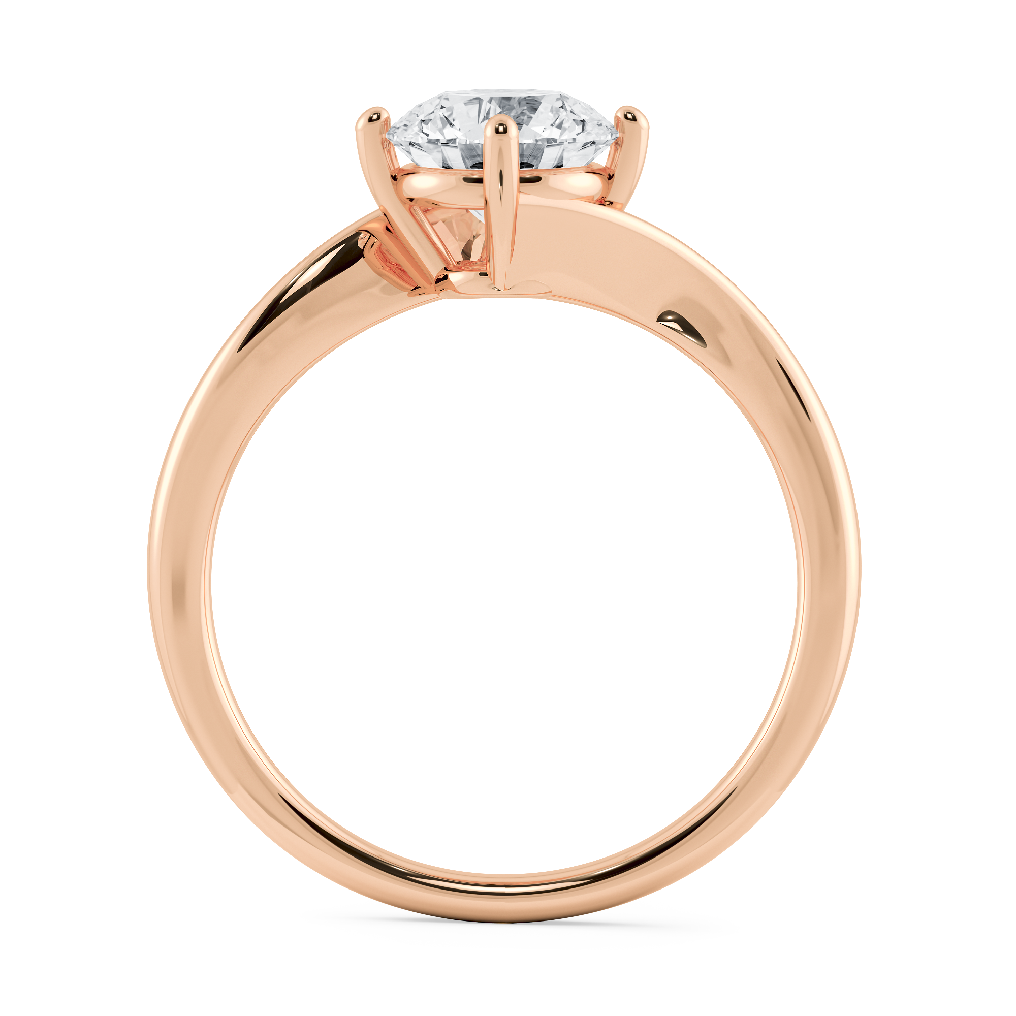 Ojigisou 貴德草 18K玫瑰金四爪鑽石戒指，波浪形纖細戒環設計。