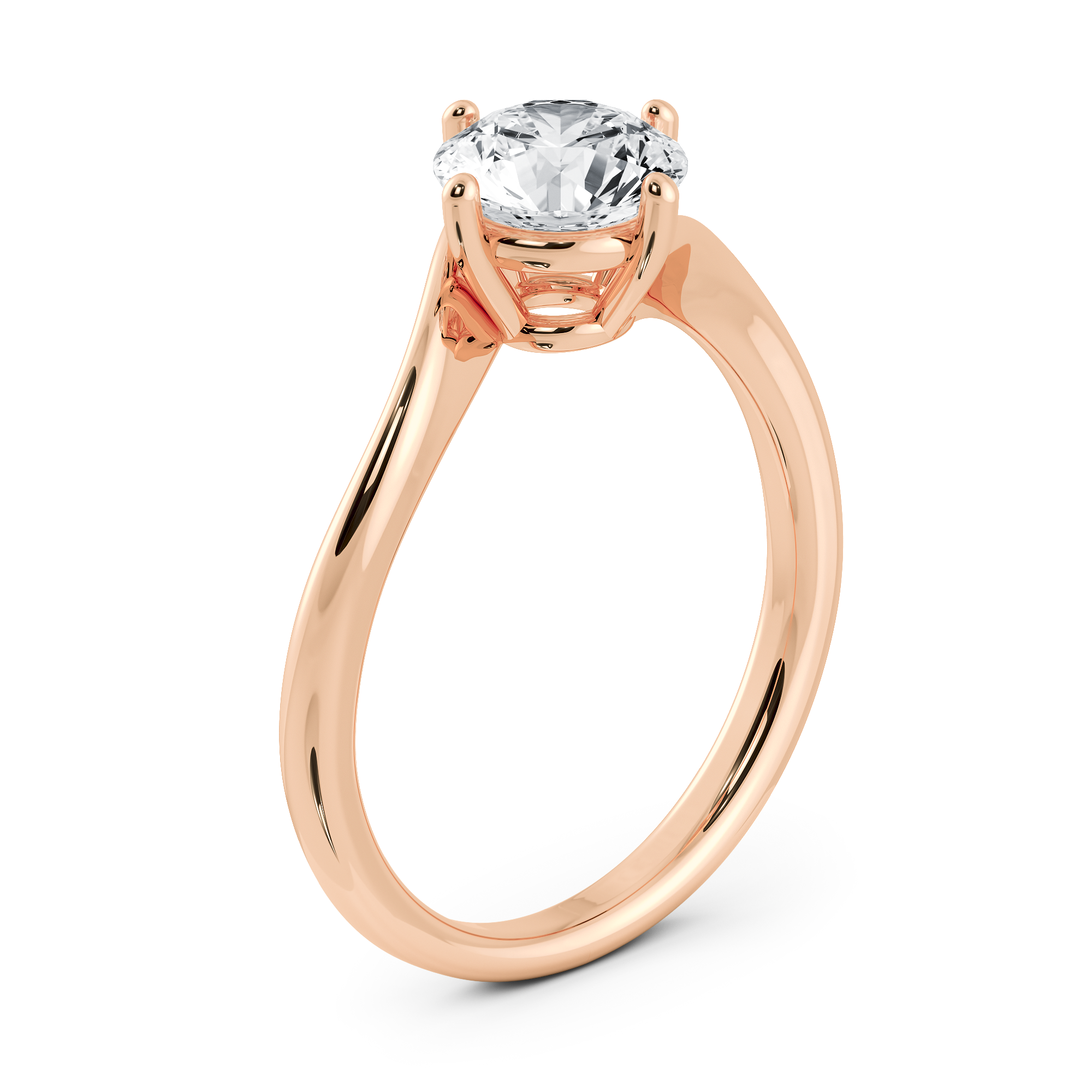 Ojigisou 貴德草 18K玫瑰金四爪鑽石戒指，波浪形纖細戒環設計。