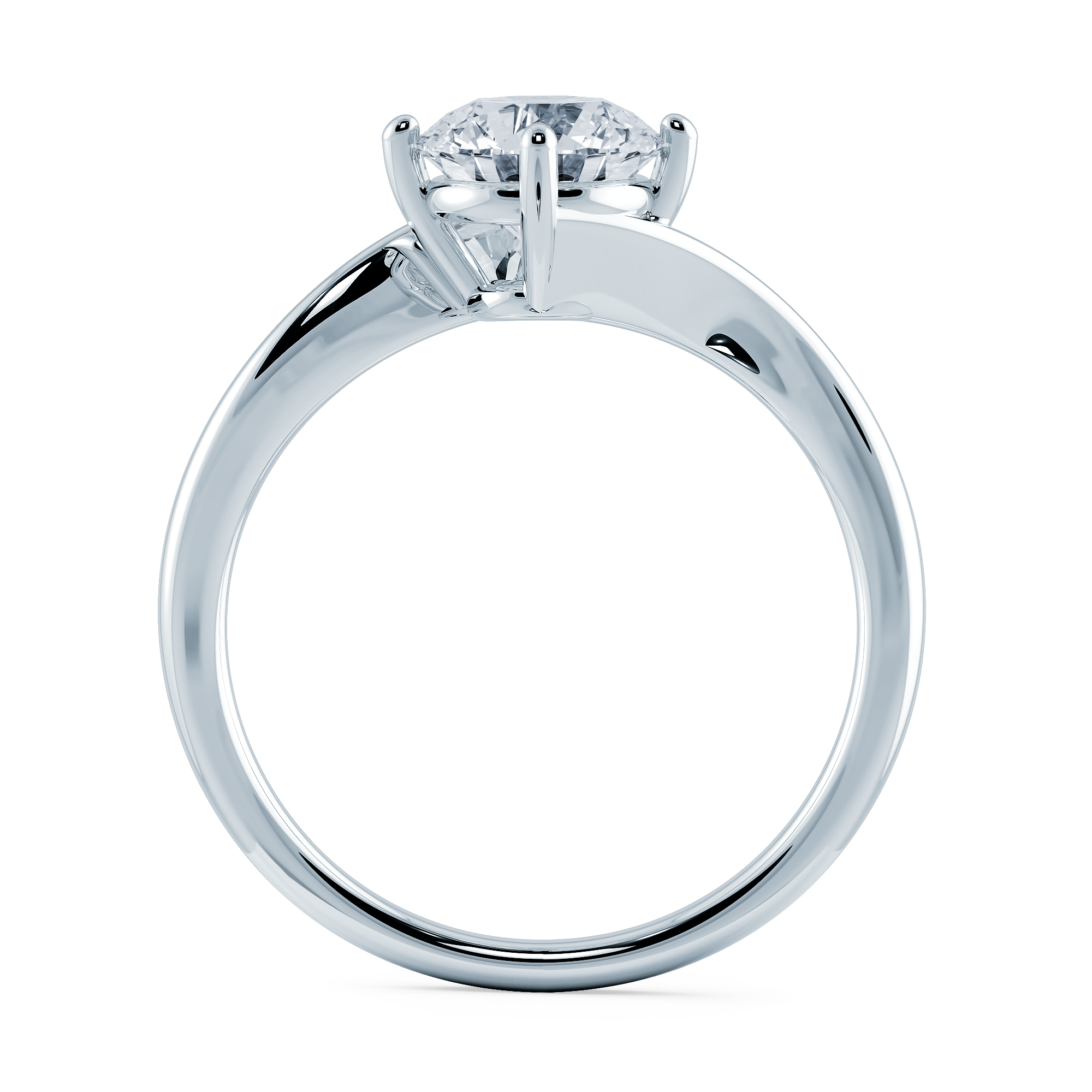 培育鑽石戒指俯視圖-展示圓形明亮式切割與交叉戒臂