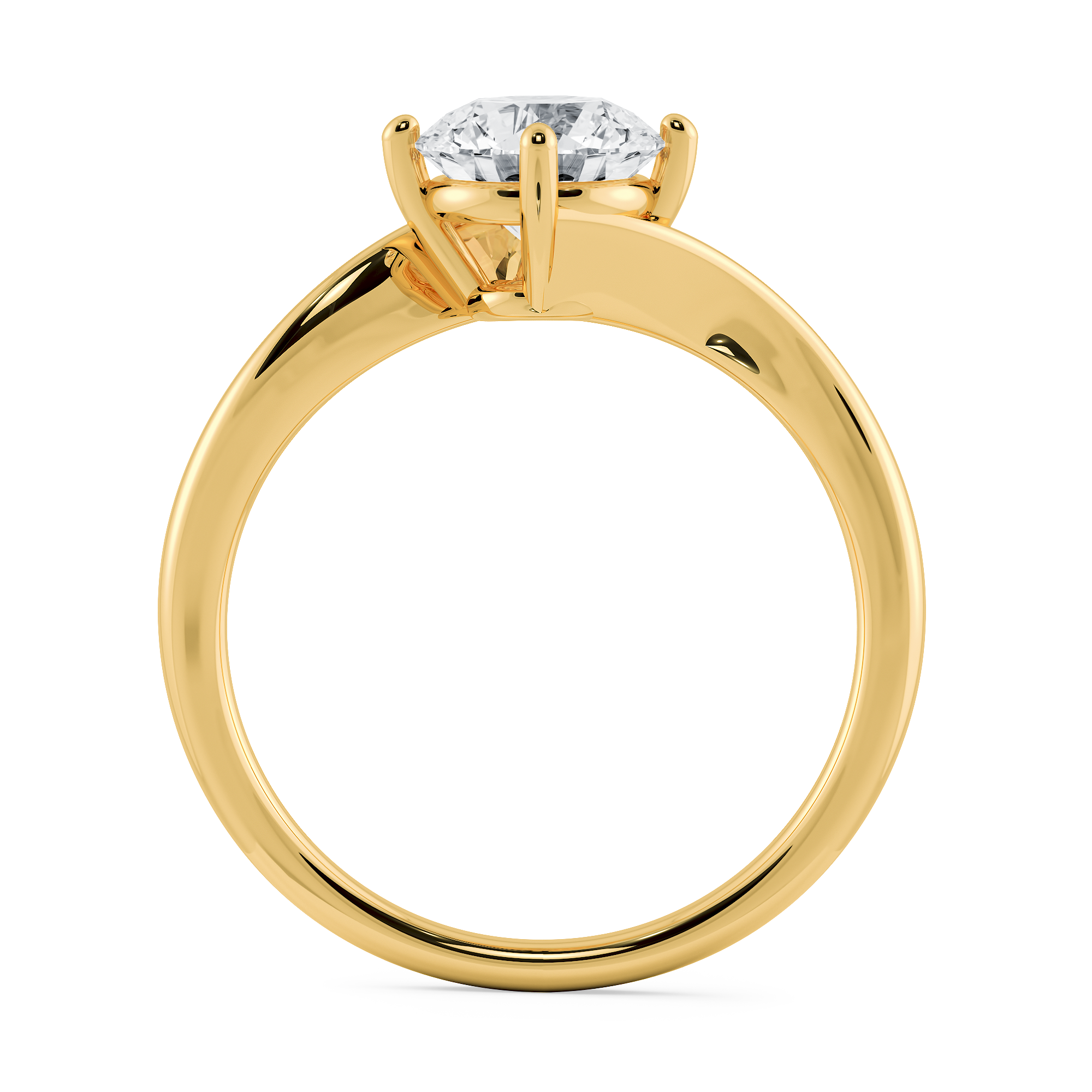 Ojigisou 貴德草 18K黃金四爪鑽石戒指，波浪形纖細戒環設計。