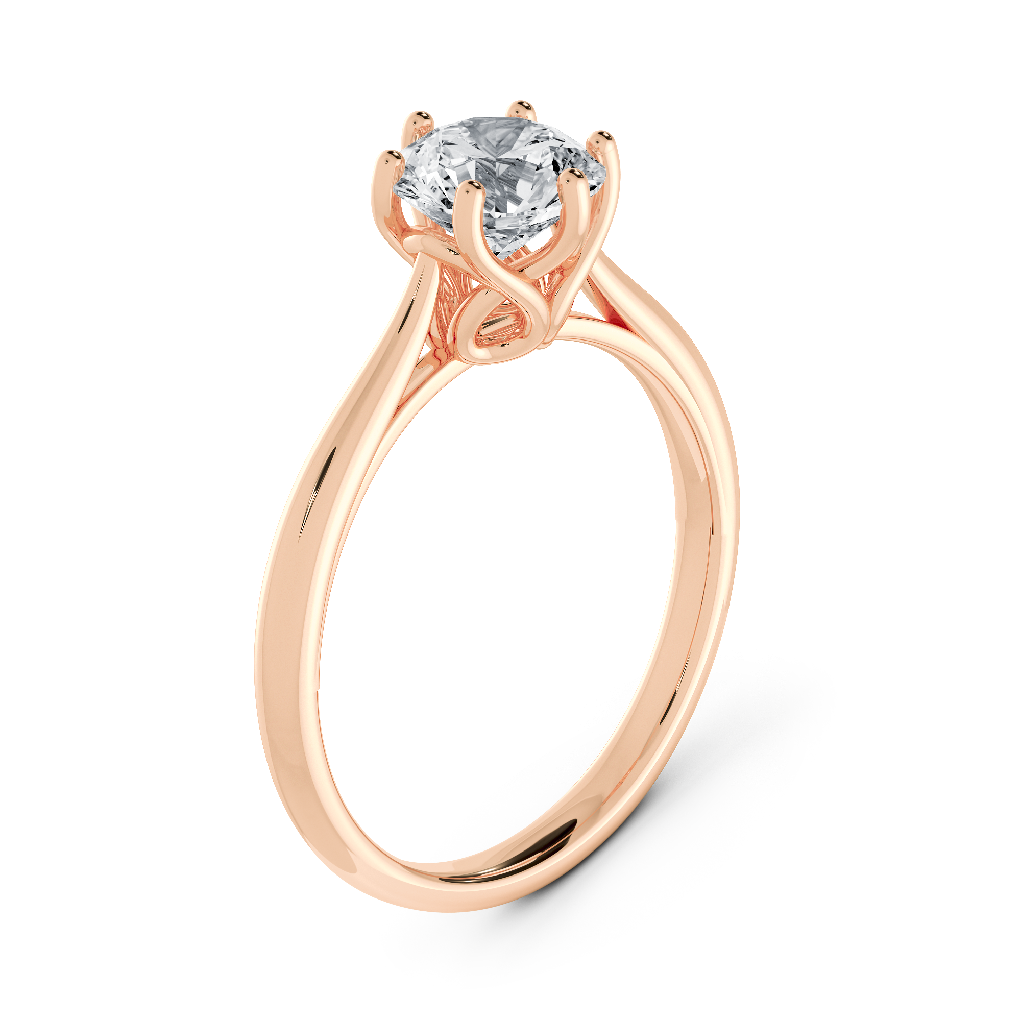 18K玫瑰金培育鑽石戒指，Tanpopo 系列 45 度角透視，展現 2.0mm 舒適戒寬與火彩。