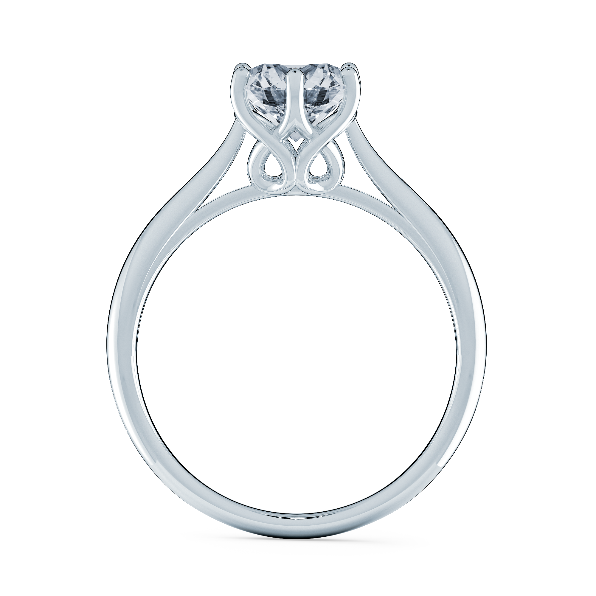 Tanpopo 蒲公英 18K白金六爪鑽戒，經典單鑽設計結合浪漫同心結底托。