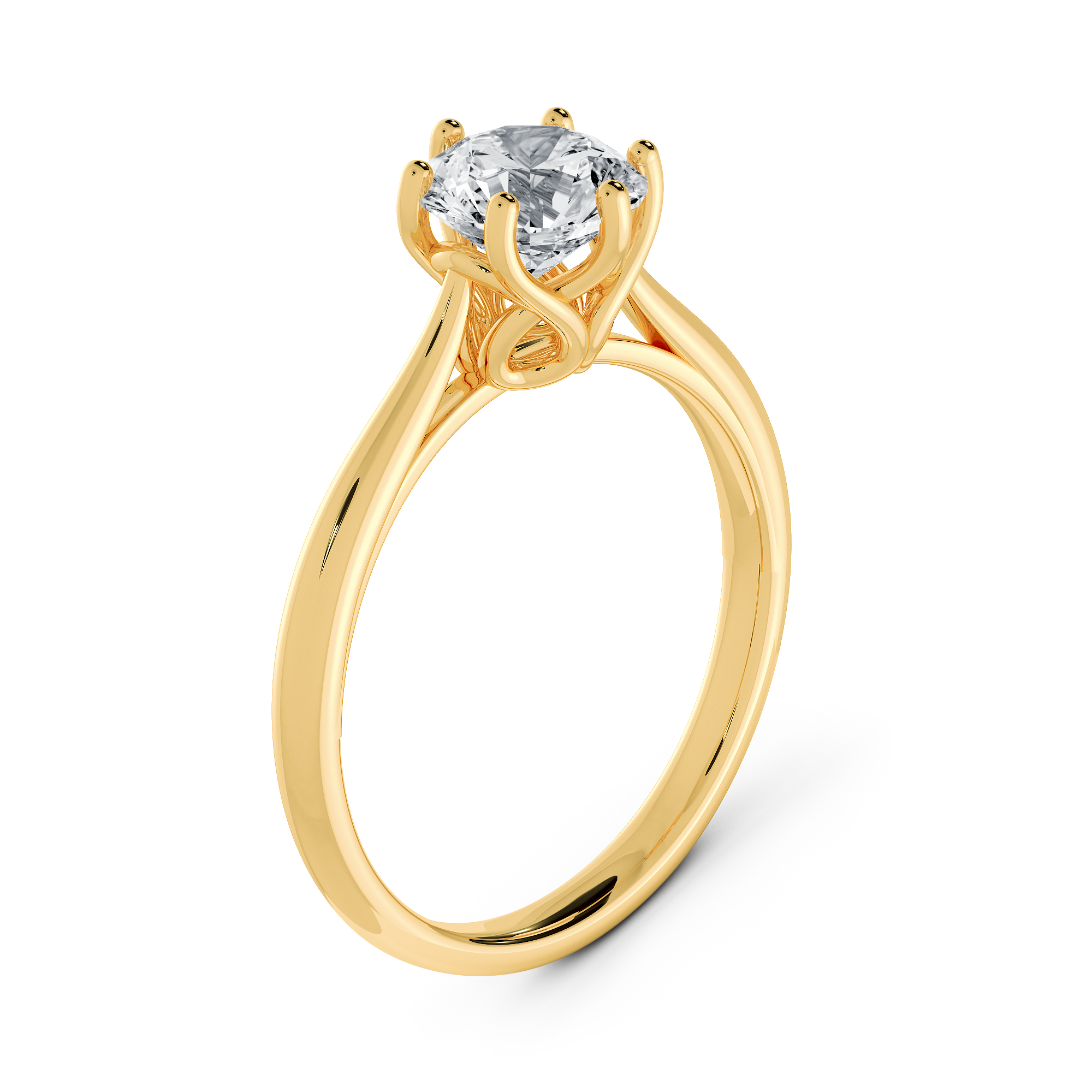 18K黃金培育鑽石戒指，Tanpopo 系列 45 度角透視，展現 2.0mm 舒適戒寬與火彩。