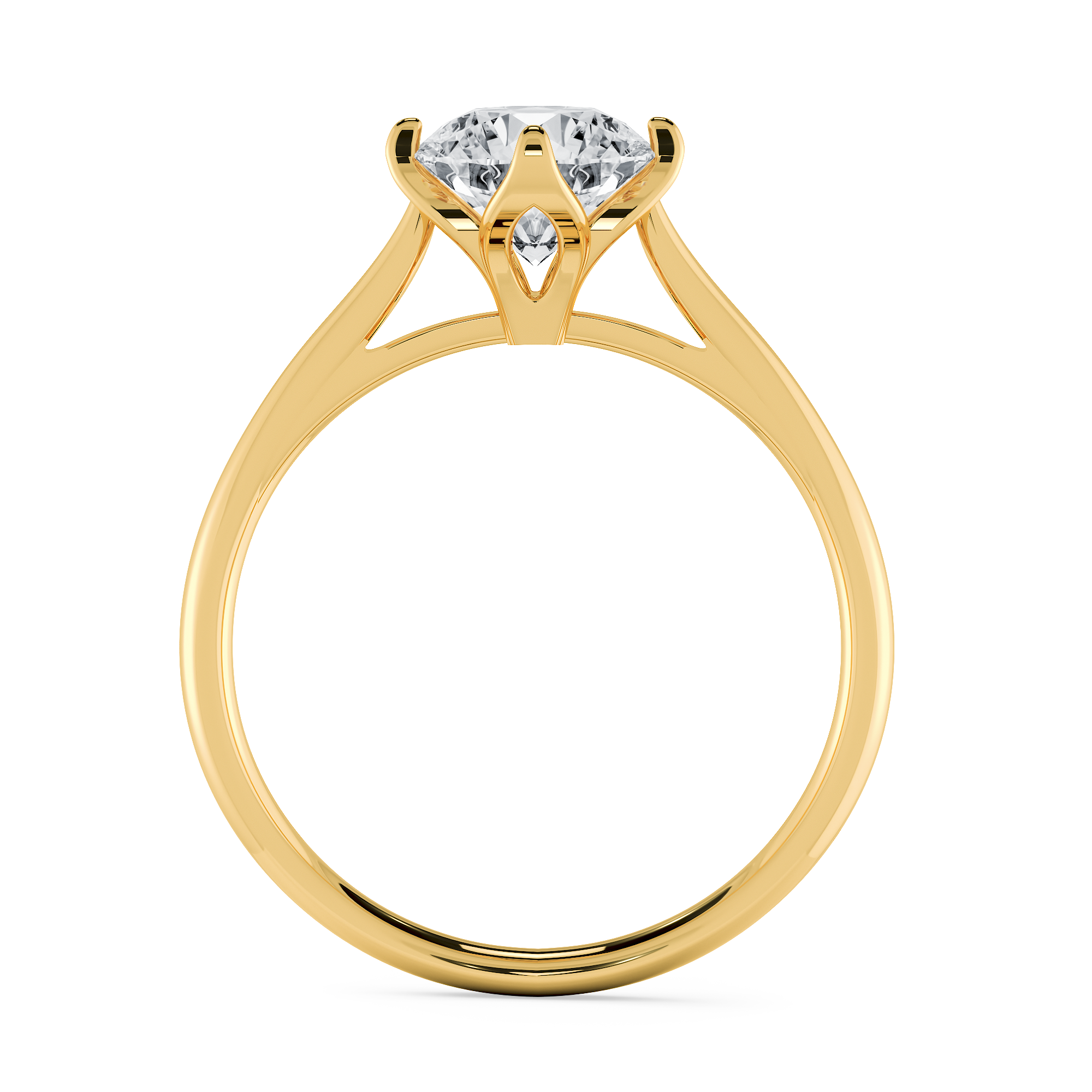 DIABOND Churippu 鬱金香 18K黃金 鑽石戒指，四爪清鑲主鑽俯視圖