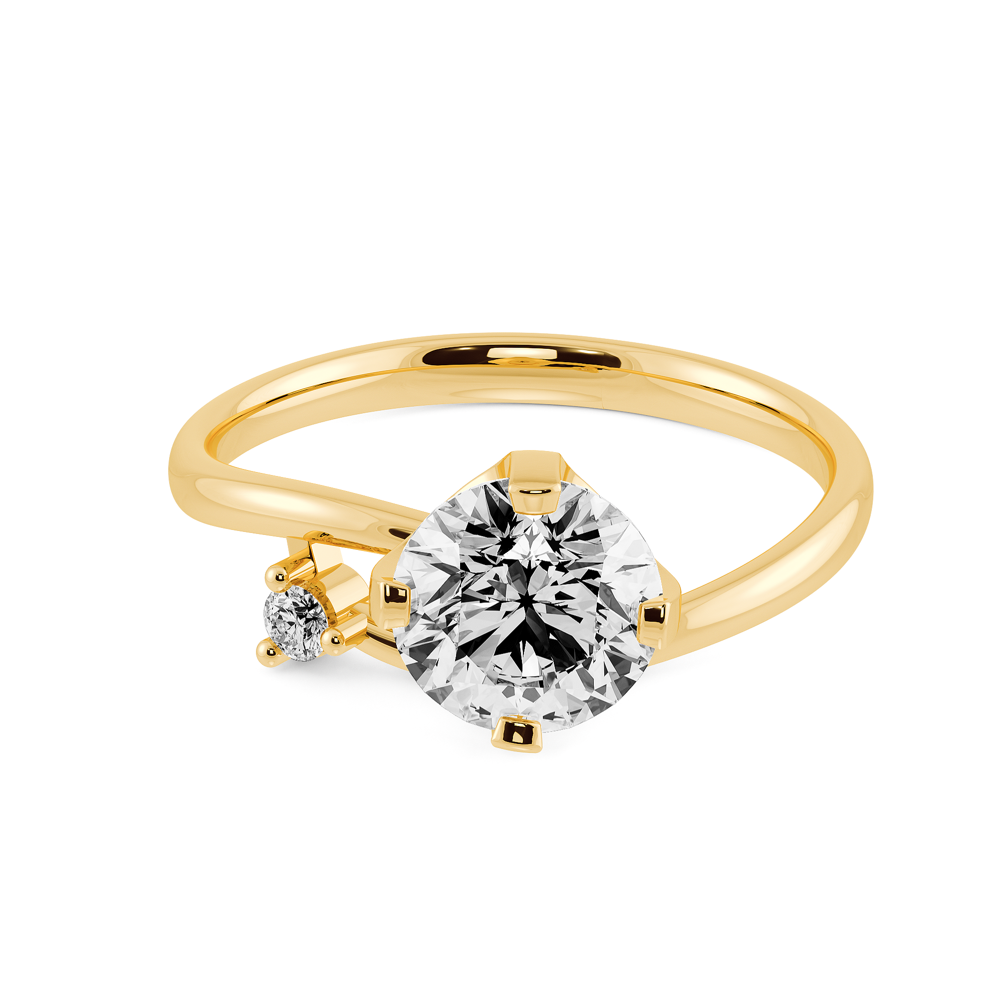 DIABOND Bara 玫瑰 18K黃金 訂婚戒指，獨特伴鑽顯鑽設計