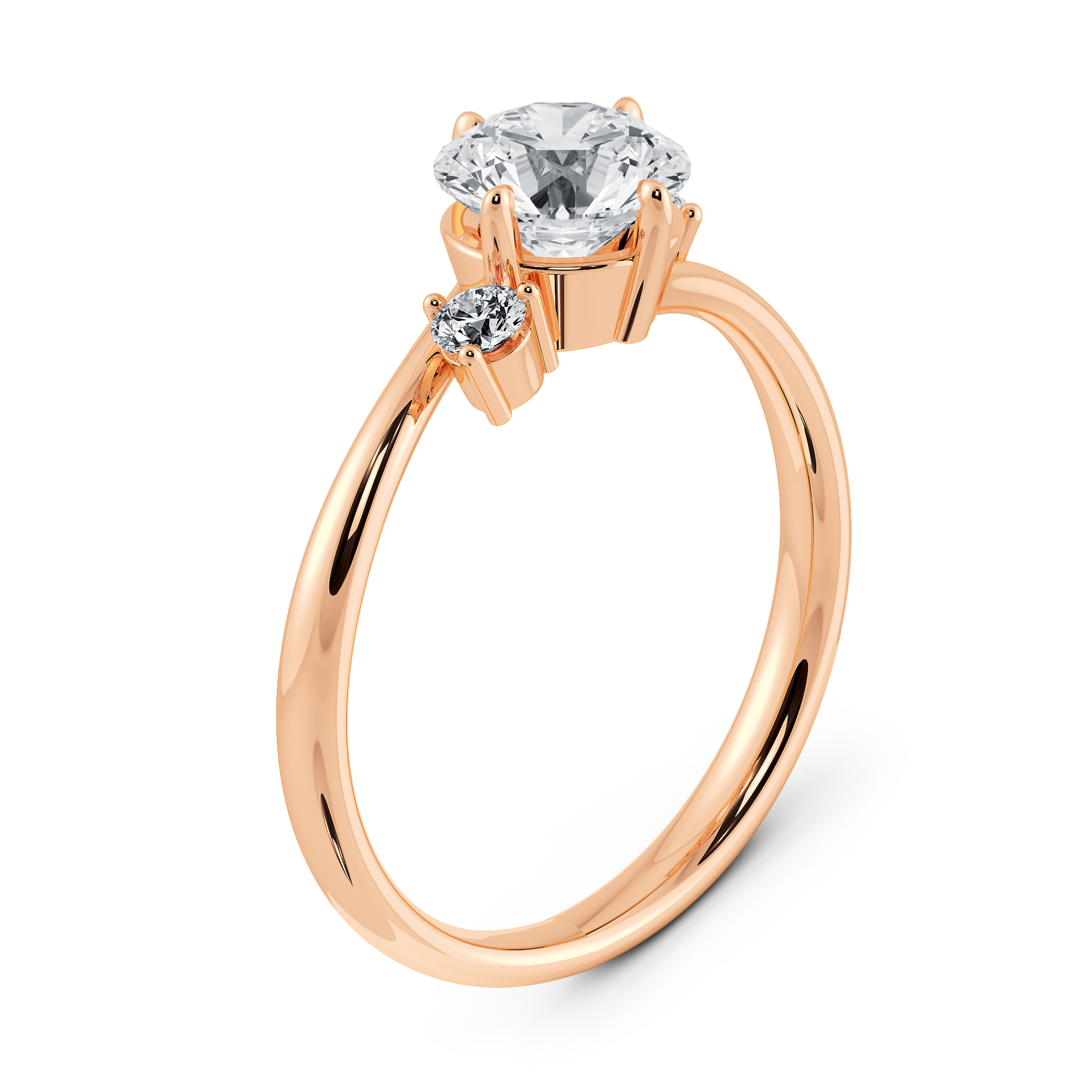 18K 玫瑰金山茶戒指側面細節,展現高雅的鑲嵌工藝與流暢曲線。