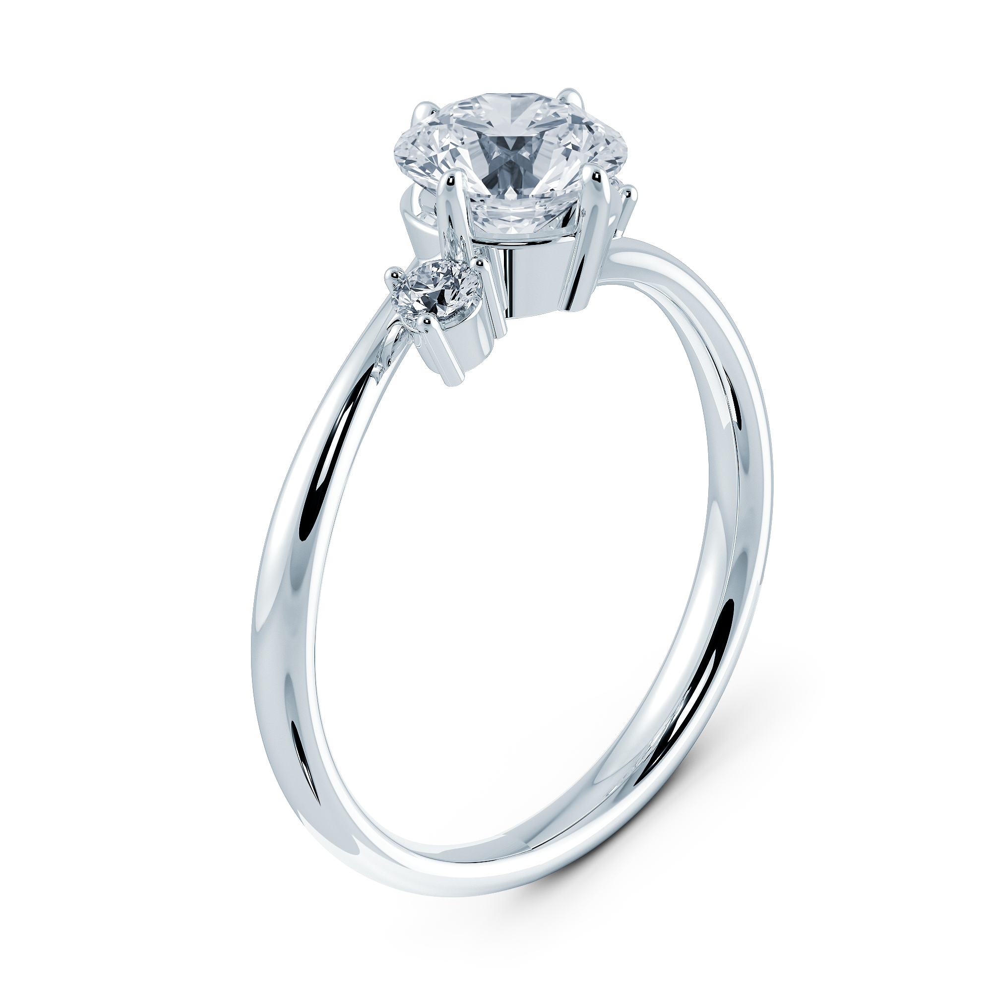 Tsubaki 山茶系列 18K 白金三鑽戒指,流線型波浪戒環設計