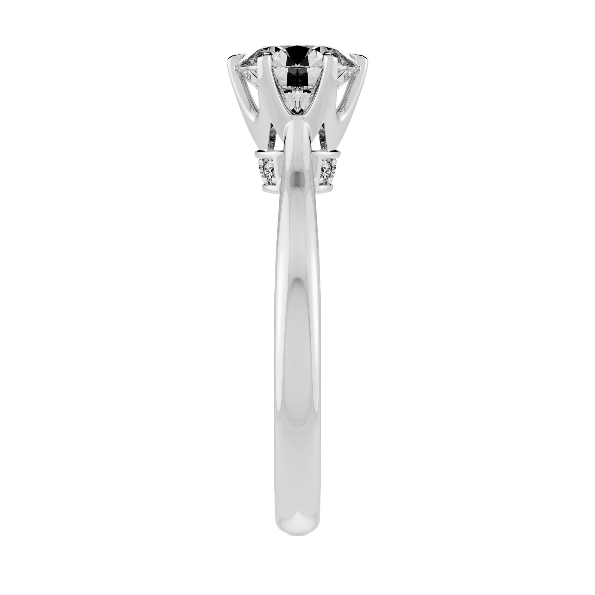 18K白金皇冠式鑽石戒指側面-展示Royal Crown Setting鏤空結構