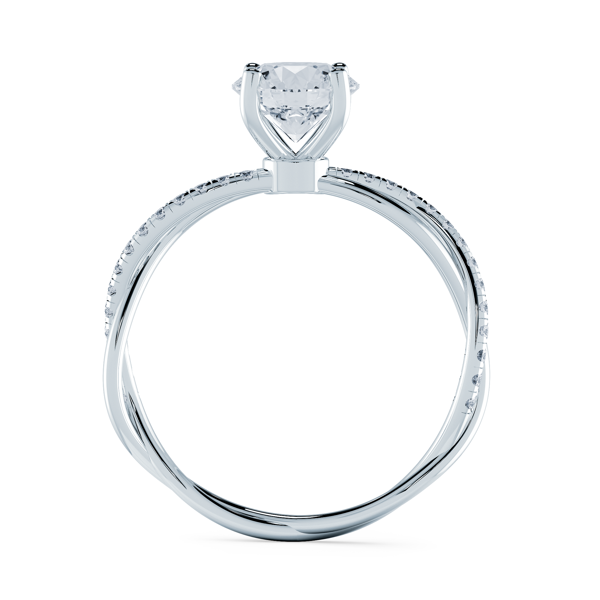 PT950 鉑金 Asagao 朝顏鑽戒側面，流暢線條與工匠手工拋光細節展示。