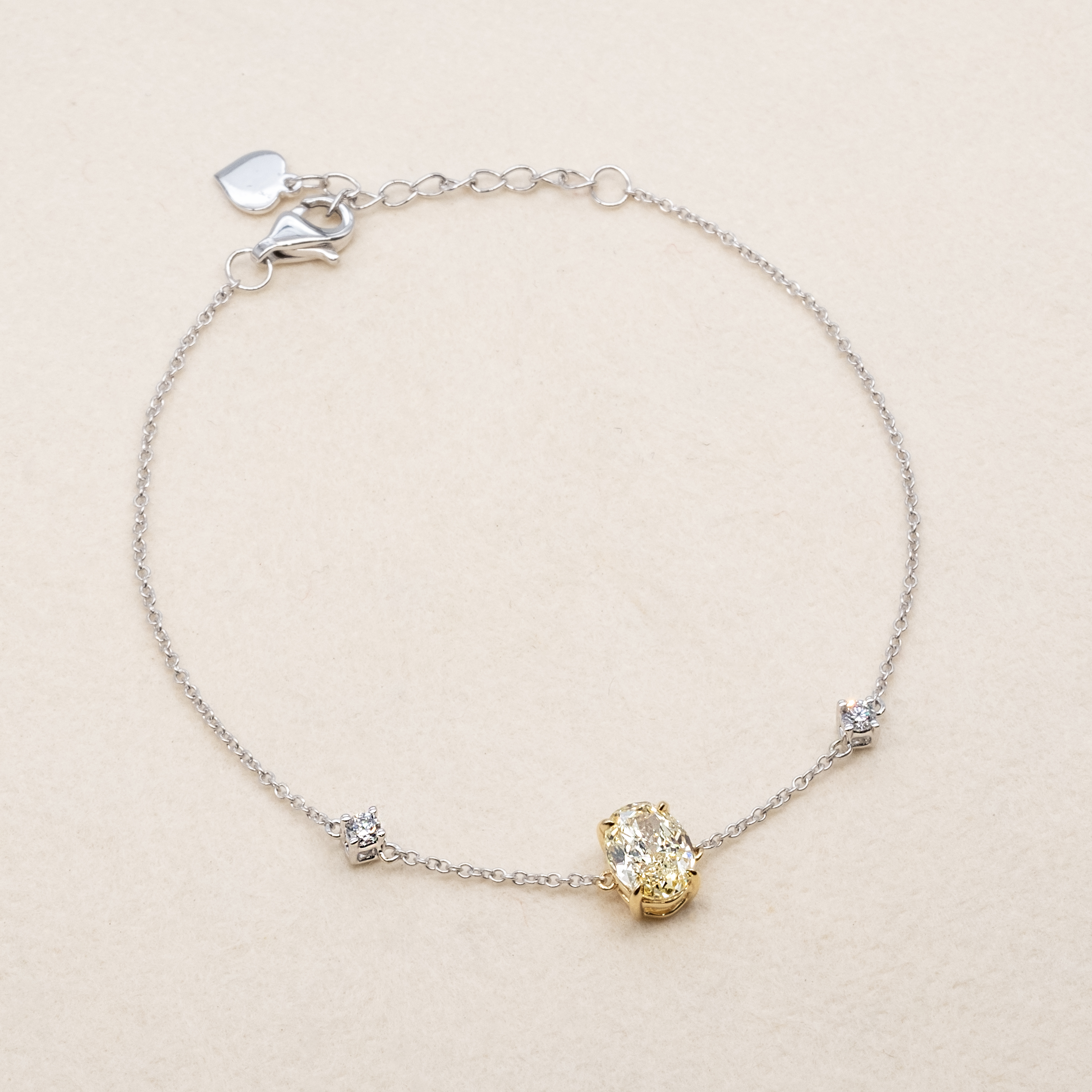 0.90ct VS1 橢圓形培育黃鑽18K白黃金手鏈 (附證書)