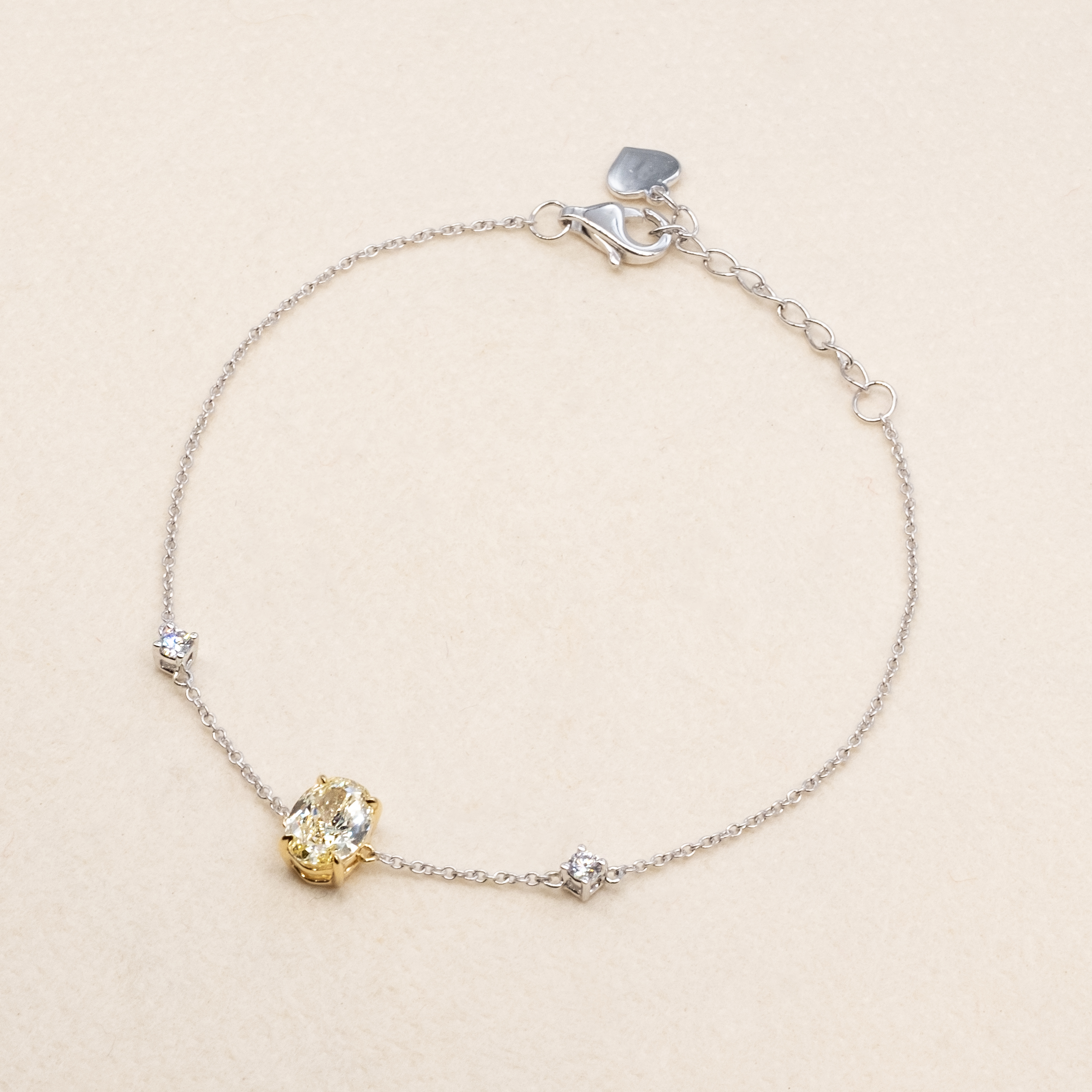 0.90ct VS1 橢圓形培育黃鑽18K白黃金手鏈 (附證書)