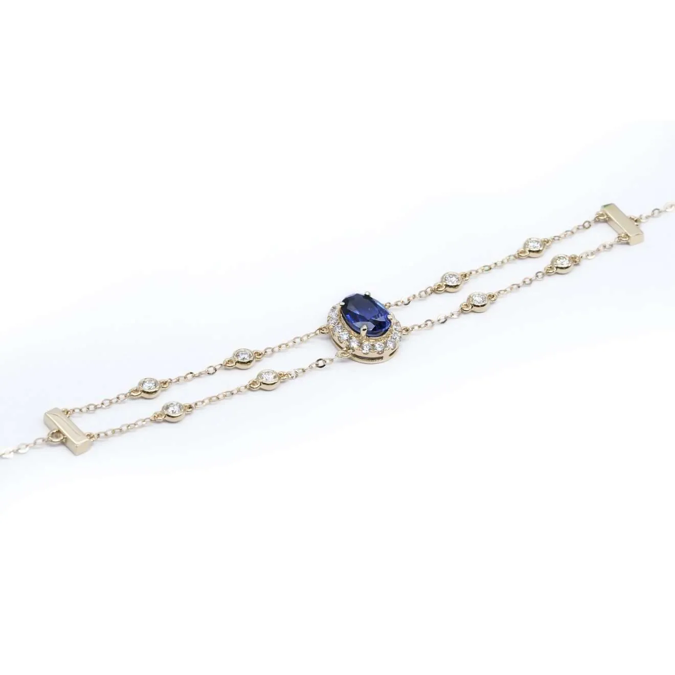 橢圓形培育寶石連雙排水泡培育鑽石手鏈