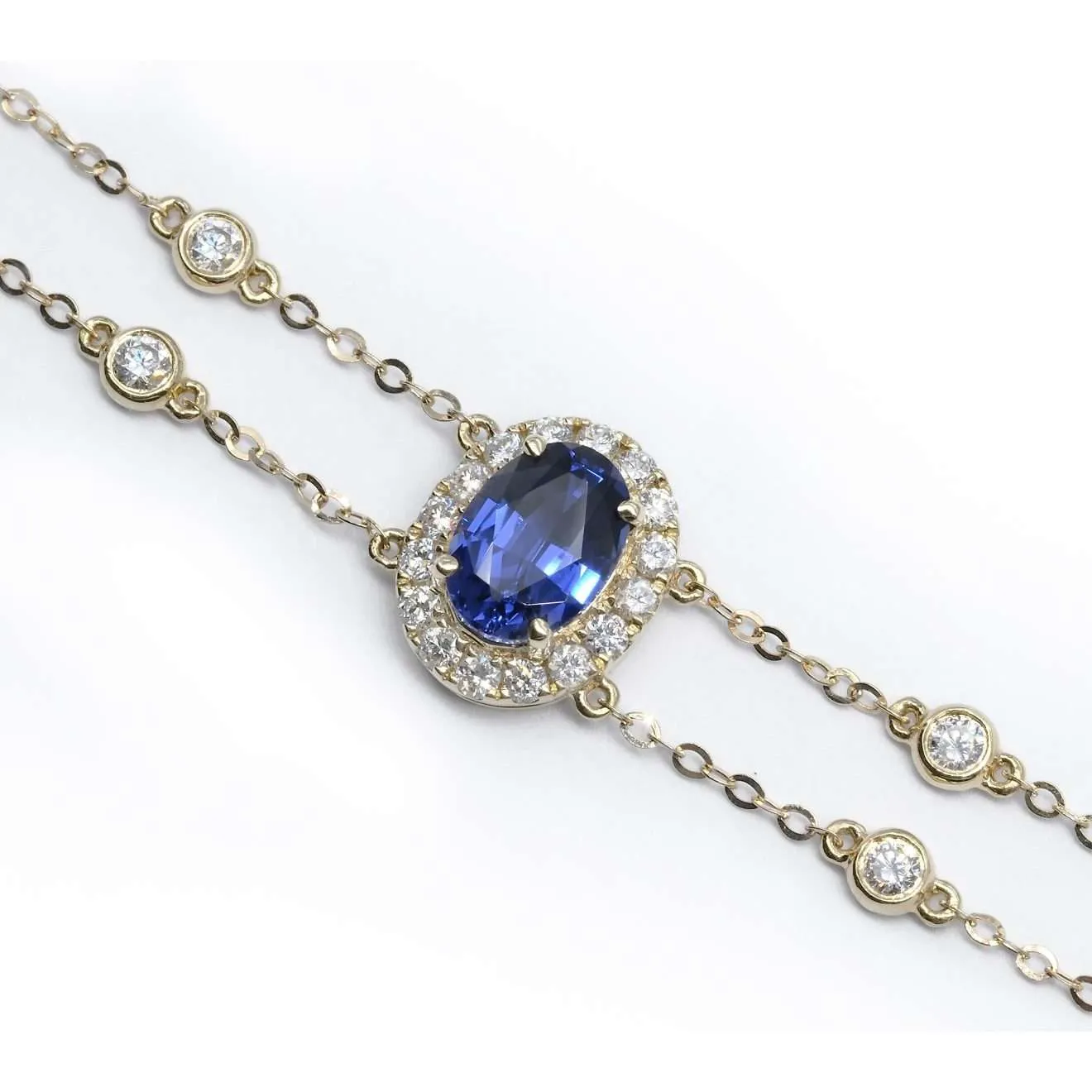 橢圓形培育寶石連雙排水泡培育鑽石手鏈