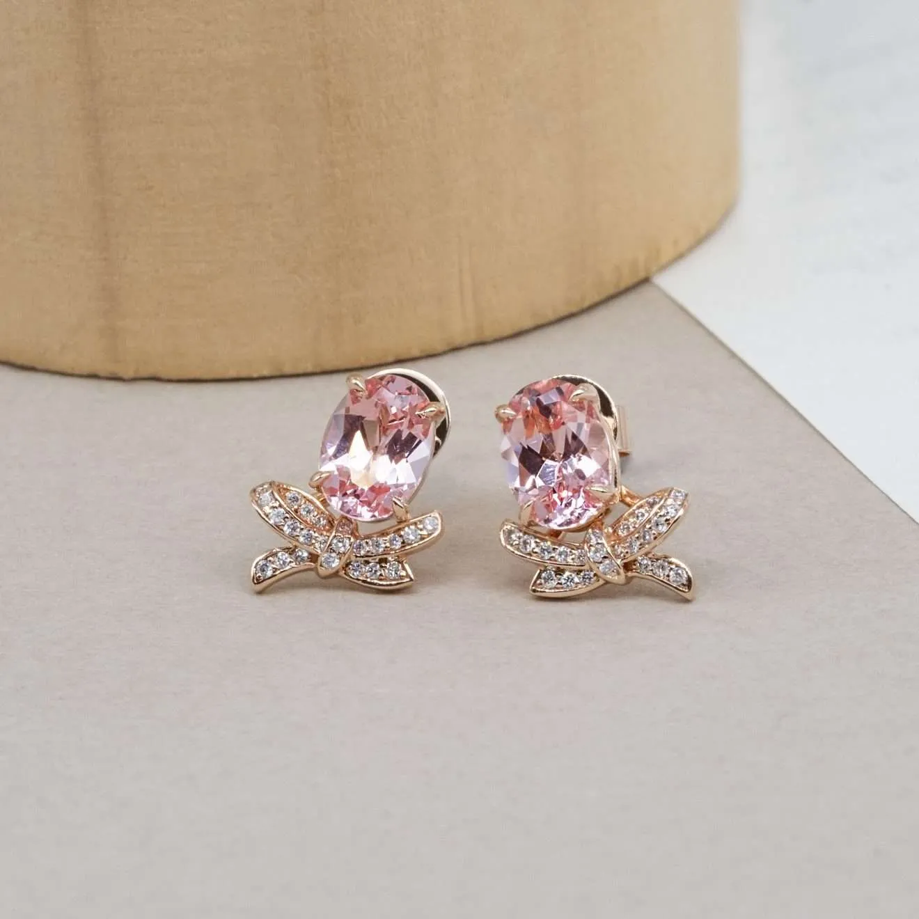 蝴蝶結橢圓形培育寶石三戴耳環