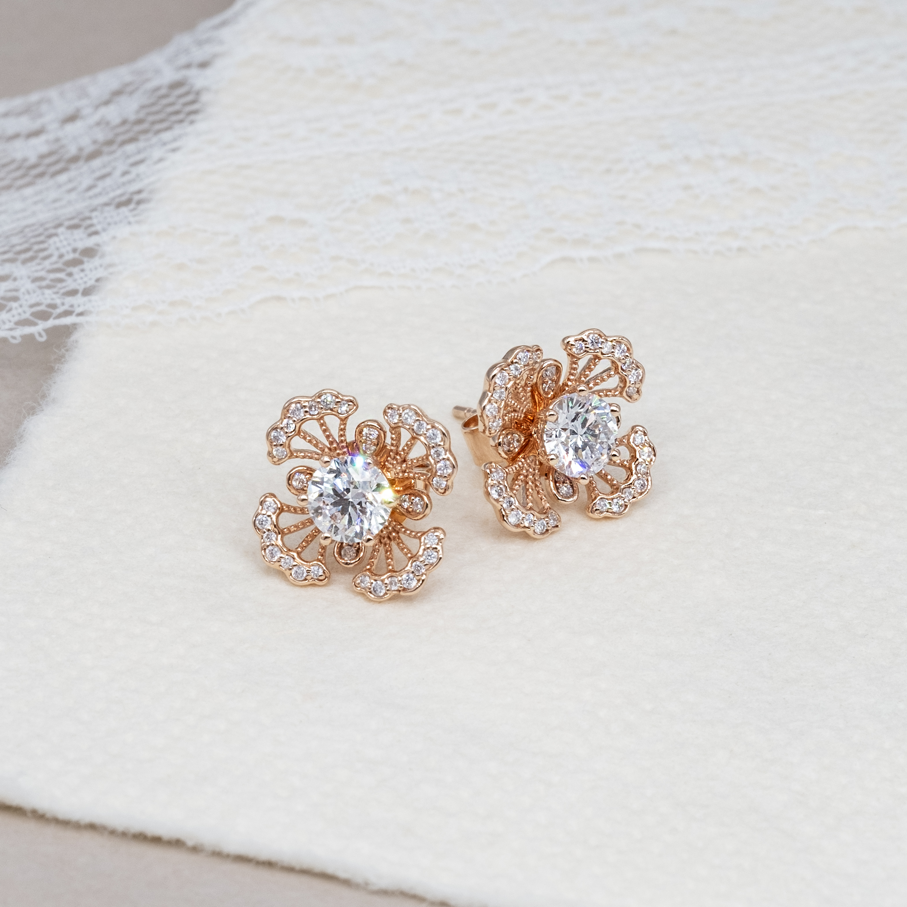 繁花可拆式培育鑽石耳環