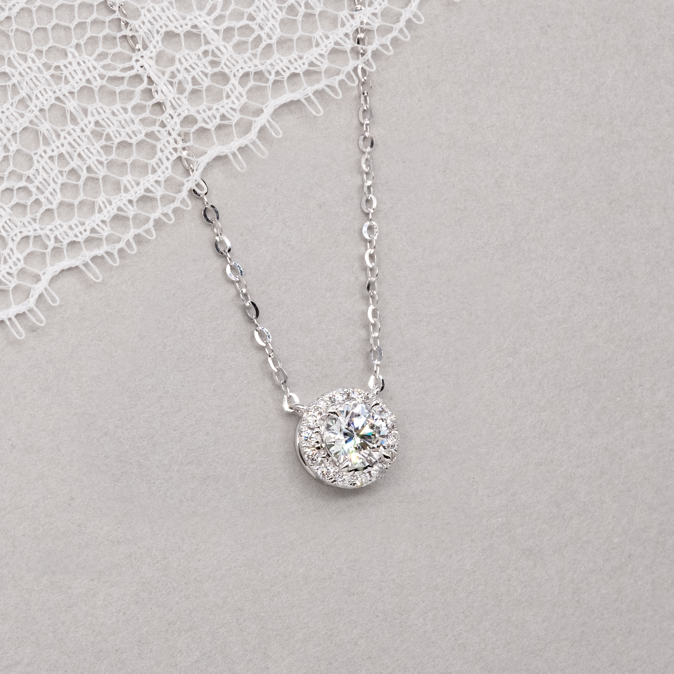 圍鑽圓形培育鑽石頸鏈