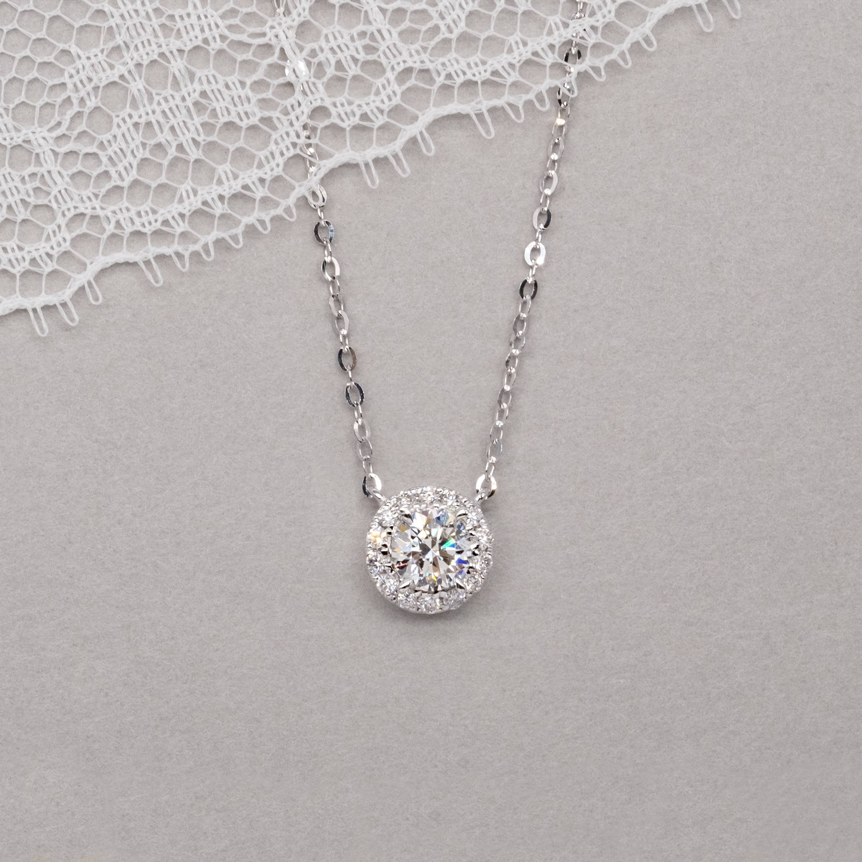 圍鑽圓形培育鑽石頸鏈