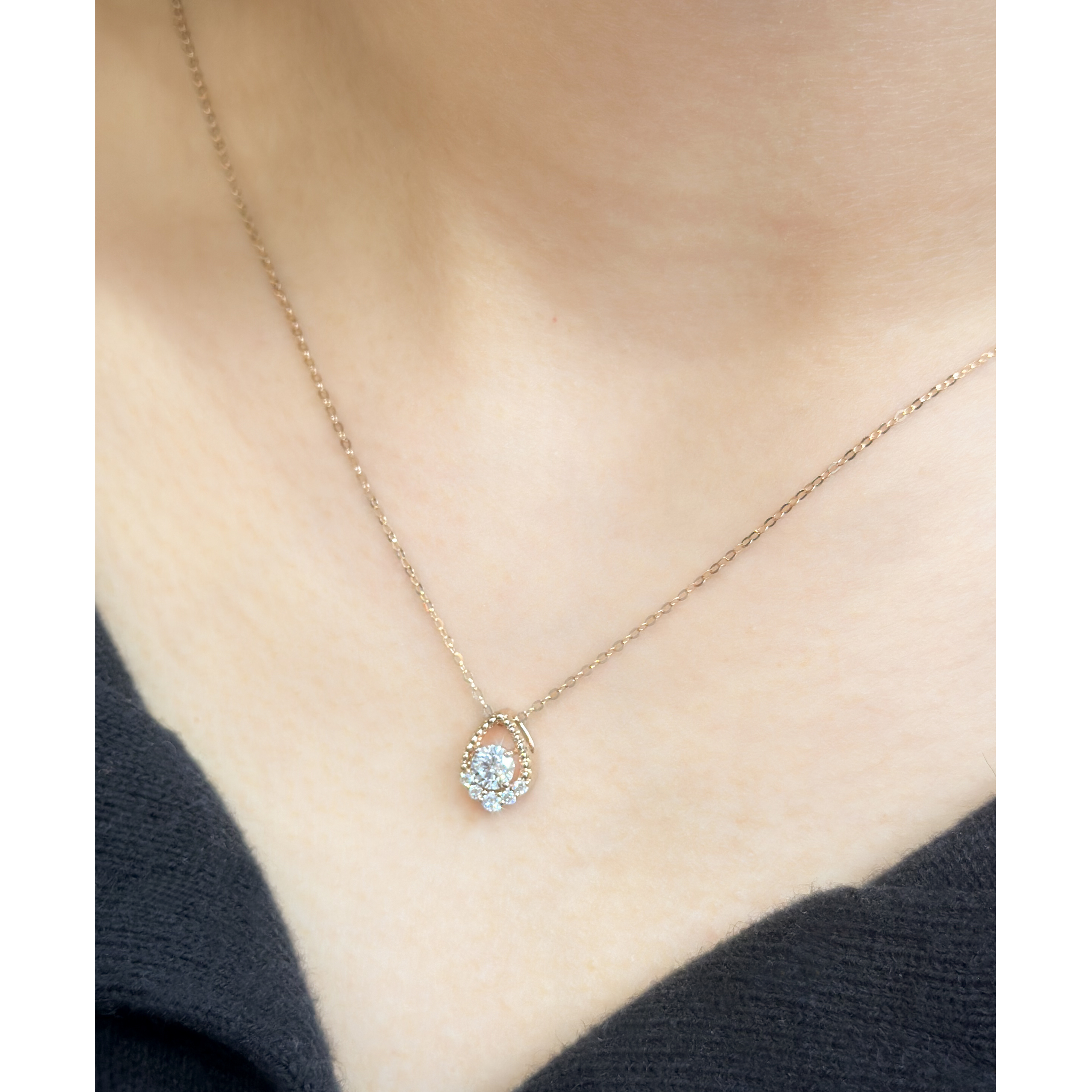 圓珠培育鑽石吊墜連18K頸鏈