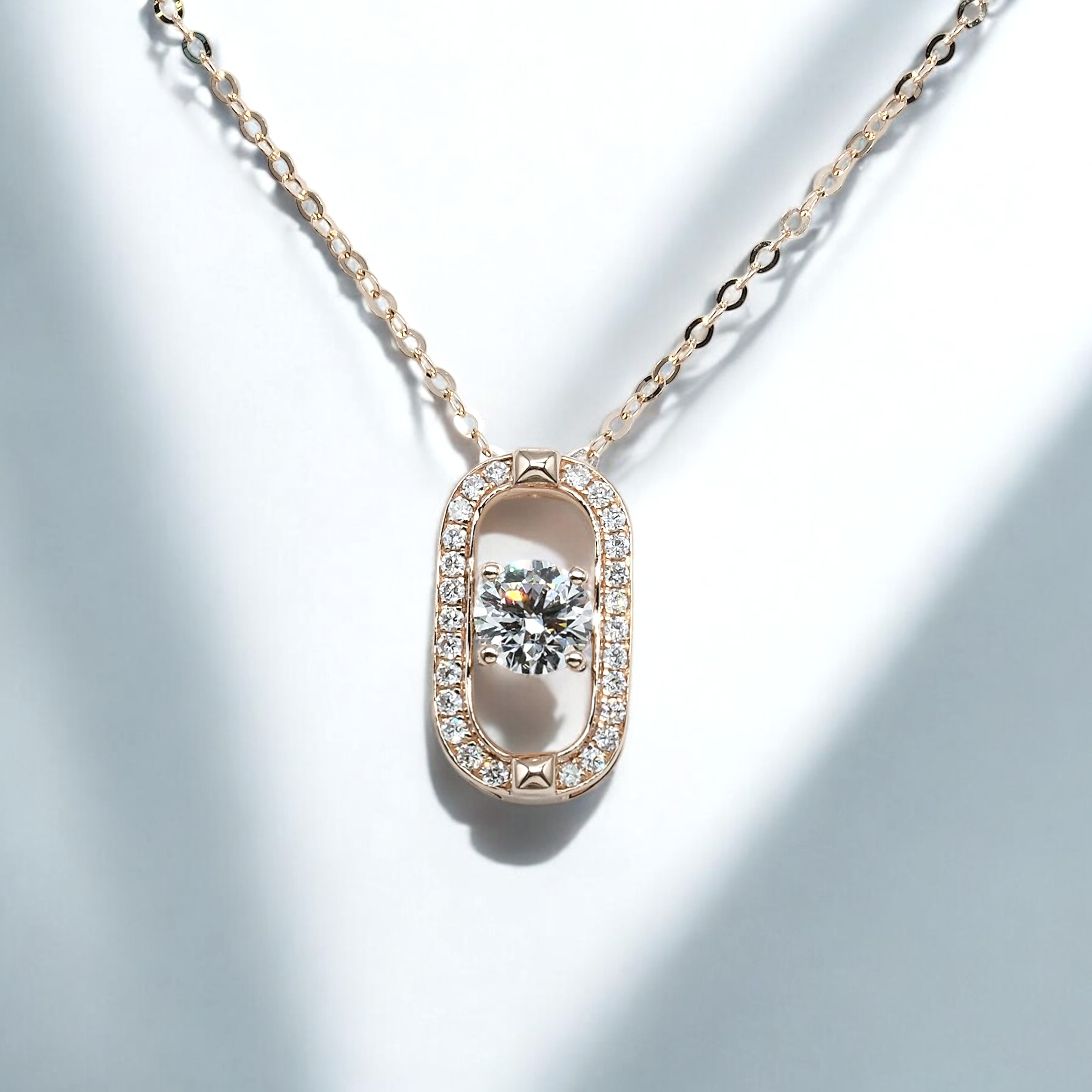 懸浮鑲嵌式圓形培育鑽石頸鏈