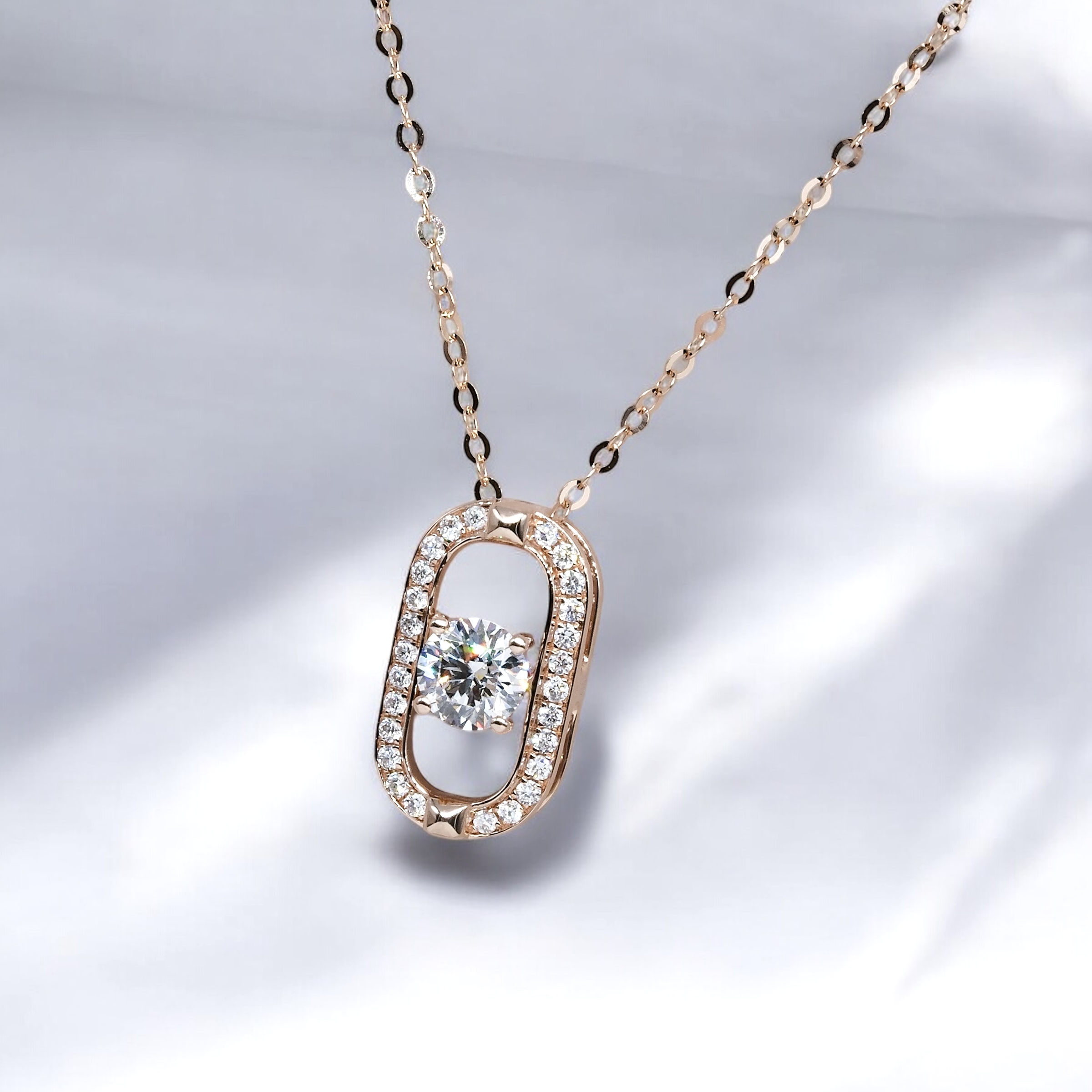 懸浮鑲嵌式圓形培育鑽石頸鏈