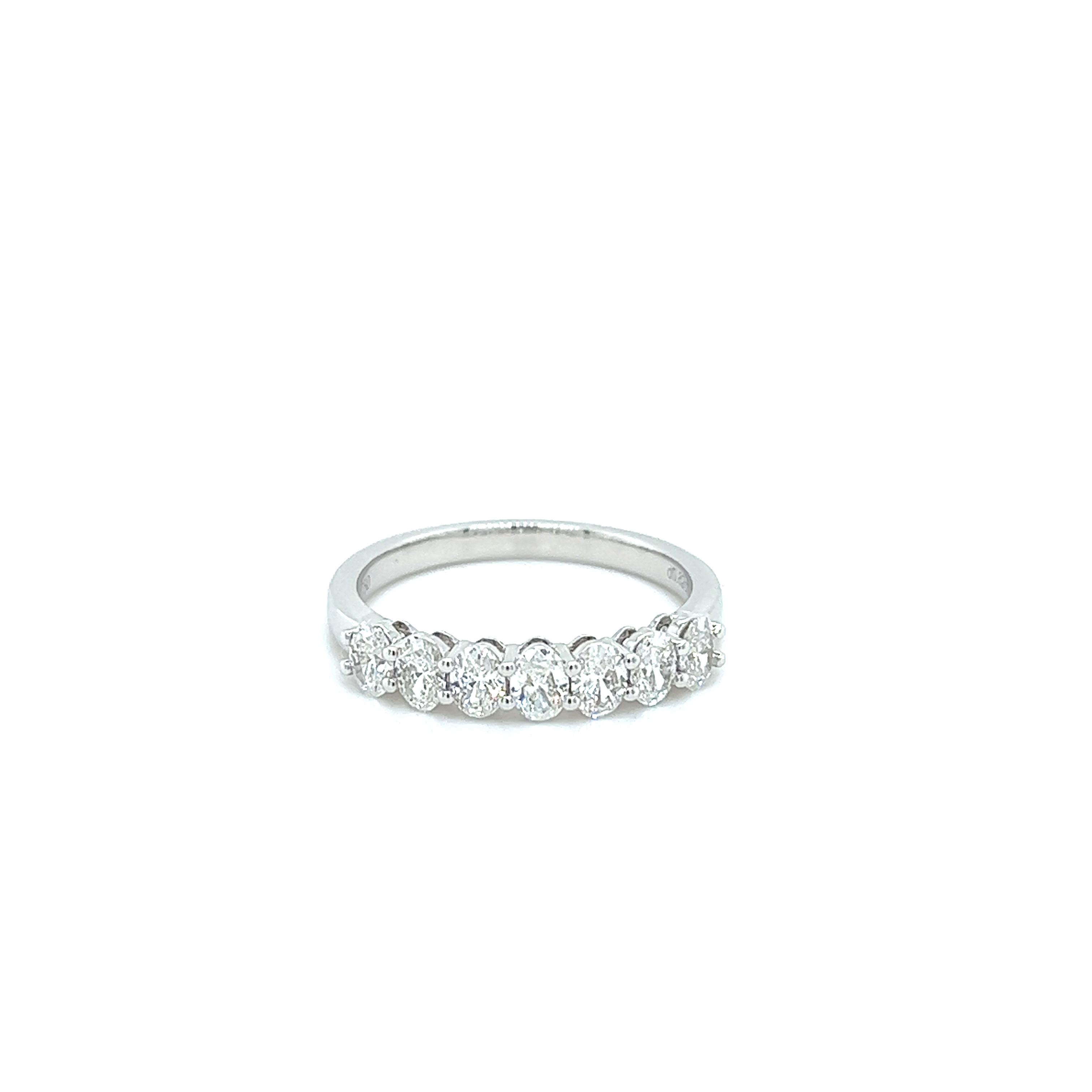 18k white gold seven stone oval diamond ring, 0.80ctw.