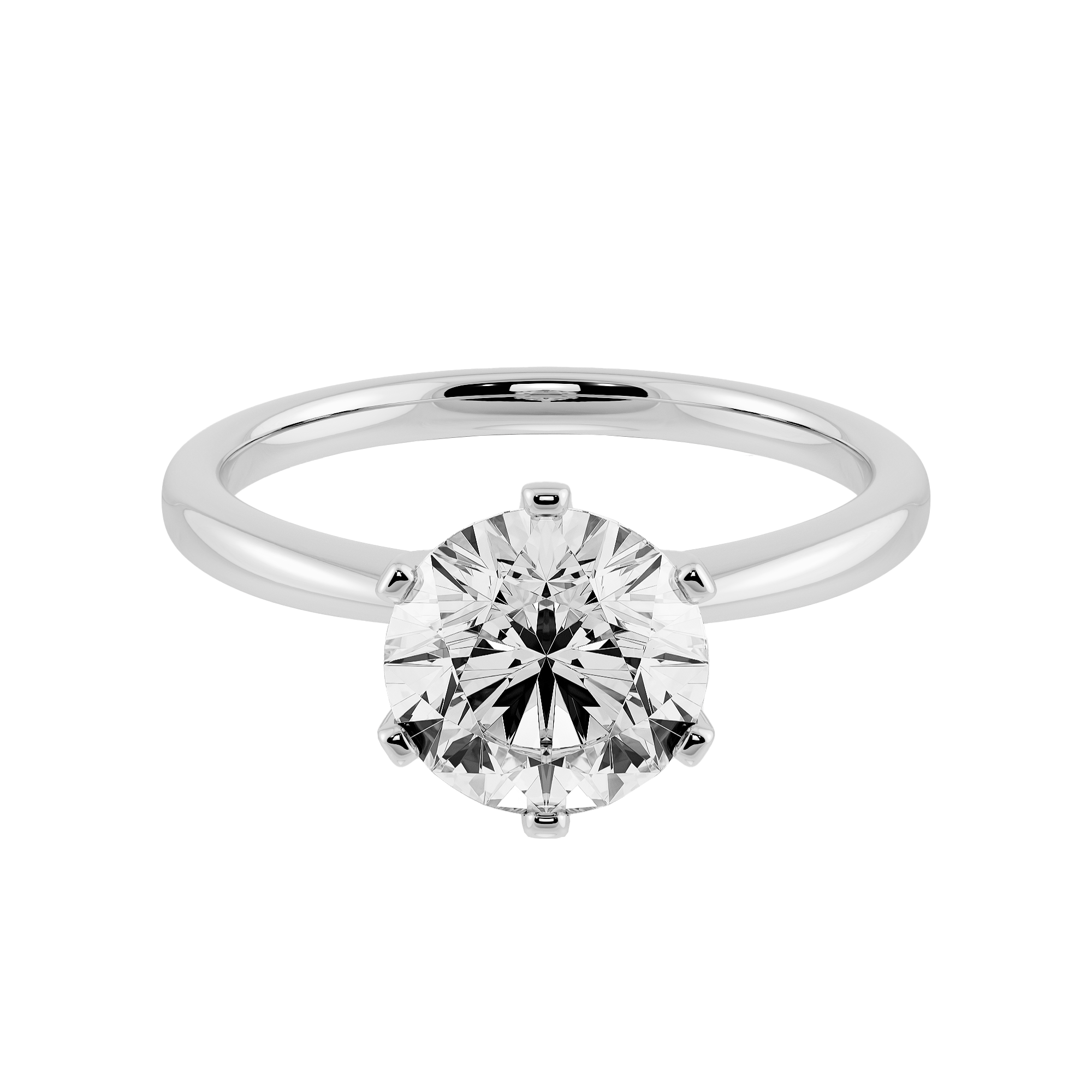 6-Prong Round Lab Diamond Engagement Ring 18K White Gold - Classic Solitaire