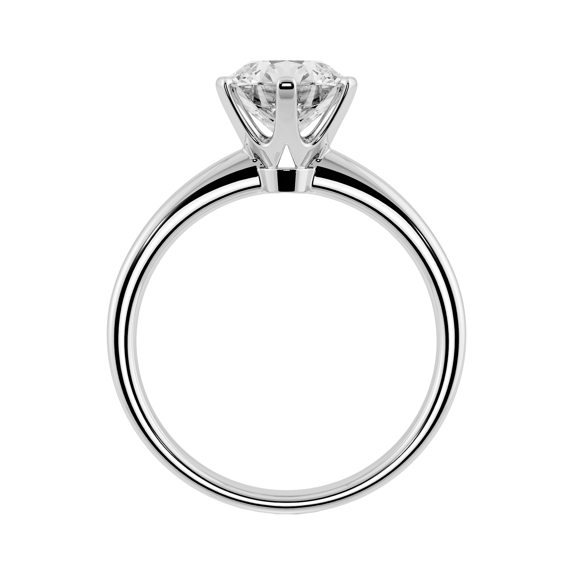 六爪鑲嵌 圓形培育鑽石求婚戒指 18K白金 - 經典皇冠設計