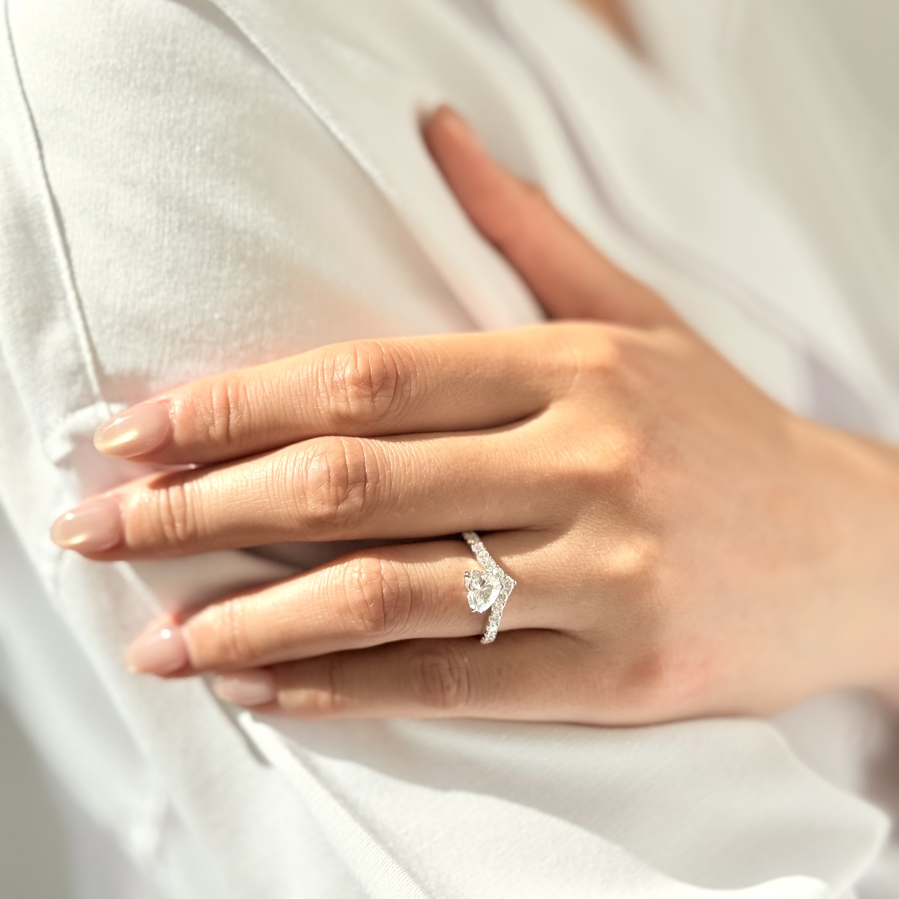 1.00ct D VS1 心形圍鑽培育鑽石18K白金戒指 (附證書)