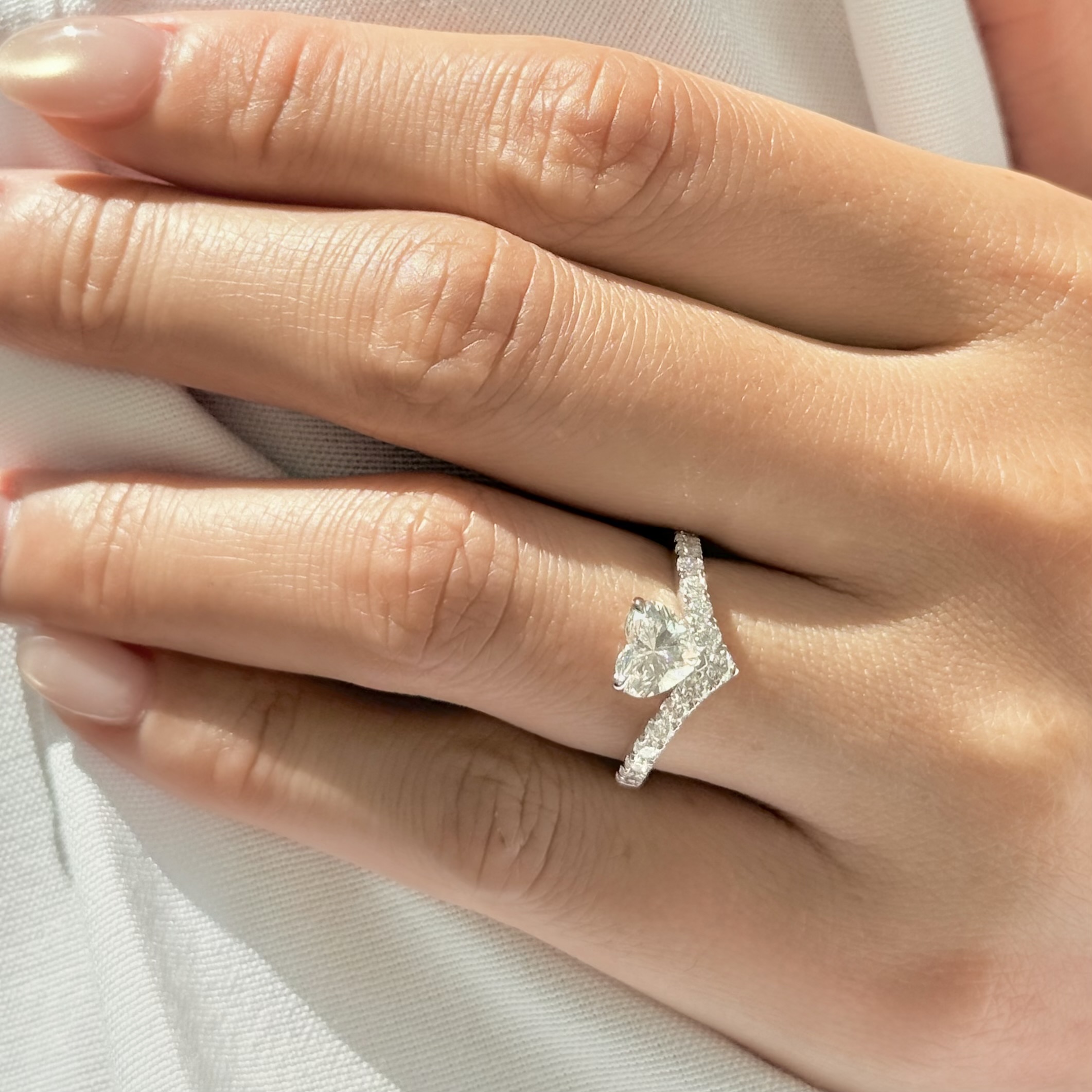 1.00ct D VS1 心形圍鑽培育鑽石18K白金戒指 (附證書)