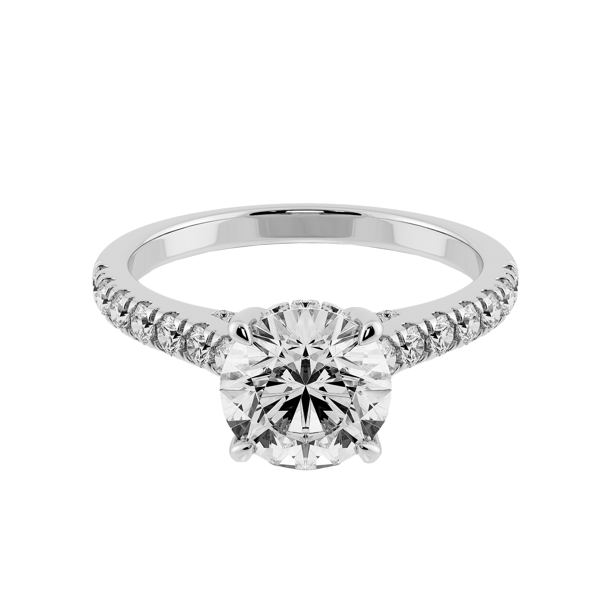 18K白金圓形培育鑽石求婚戒指