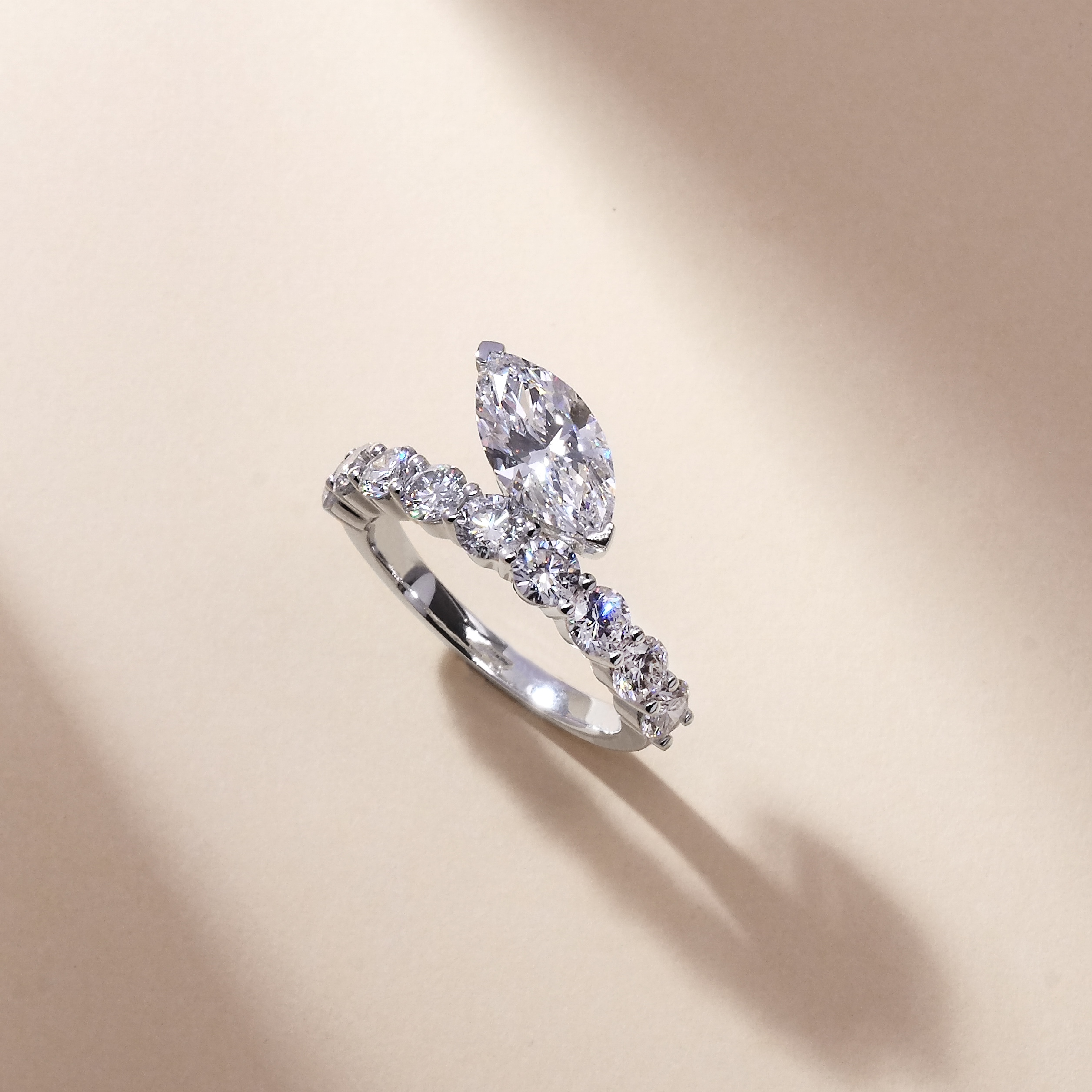 1.50ct D VVS2 馬眼形培育鑽石18K白金戒指