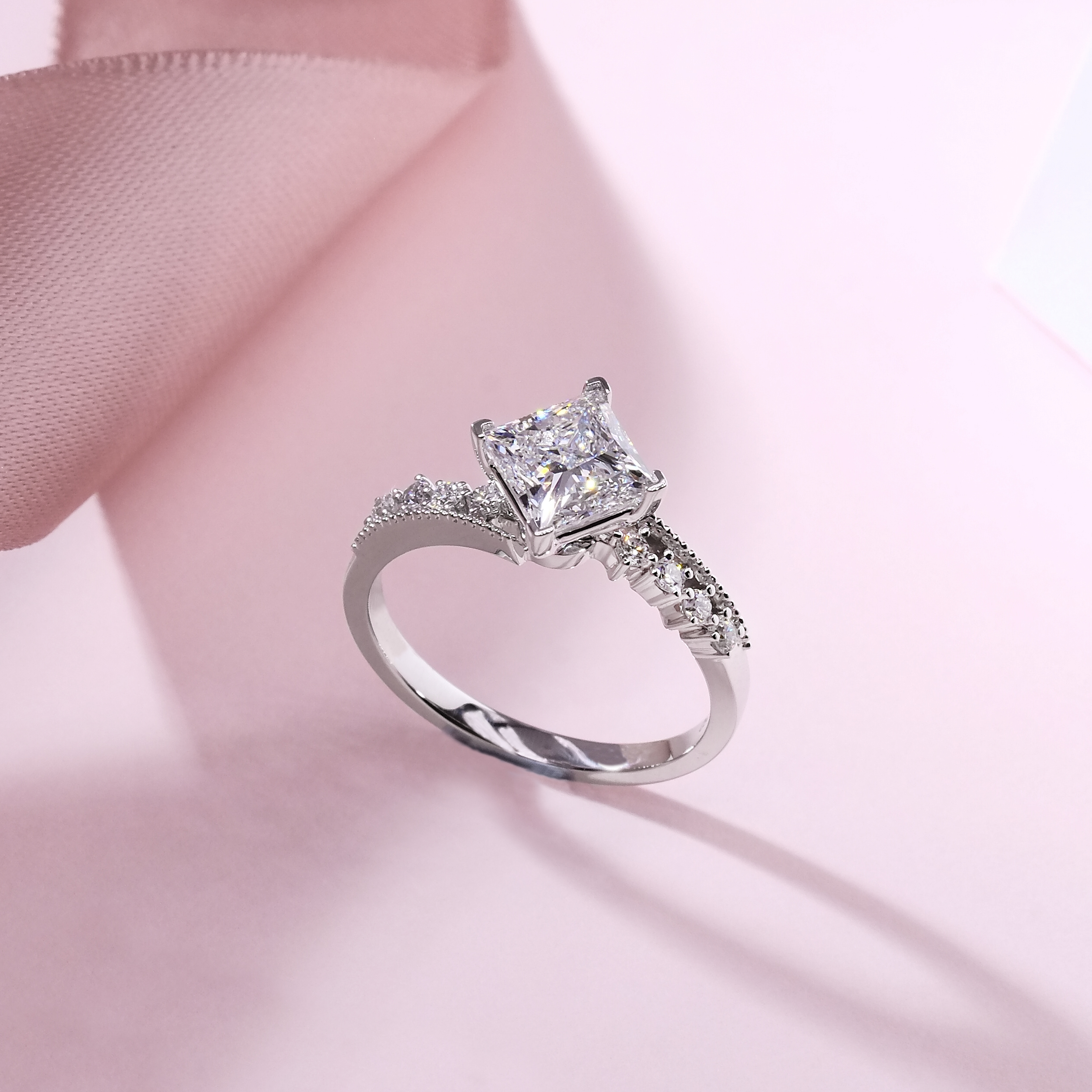 1.51ct D VVS2 公主方形培育鑽石18K白金戒指 (附證書)