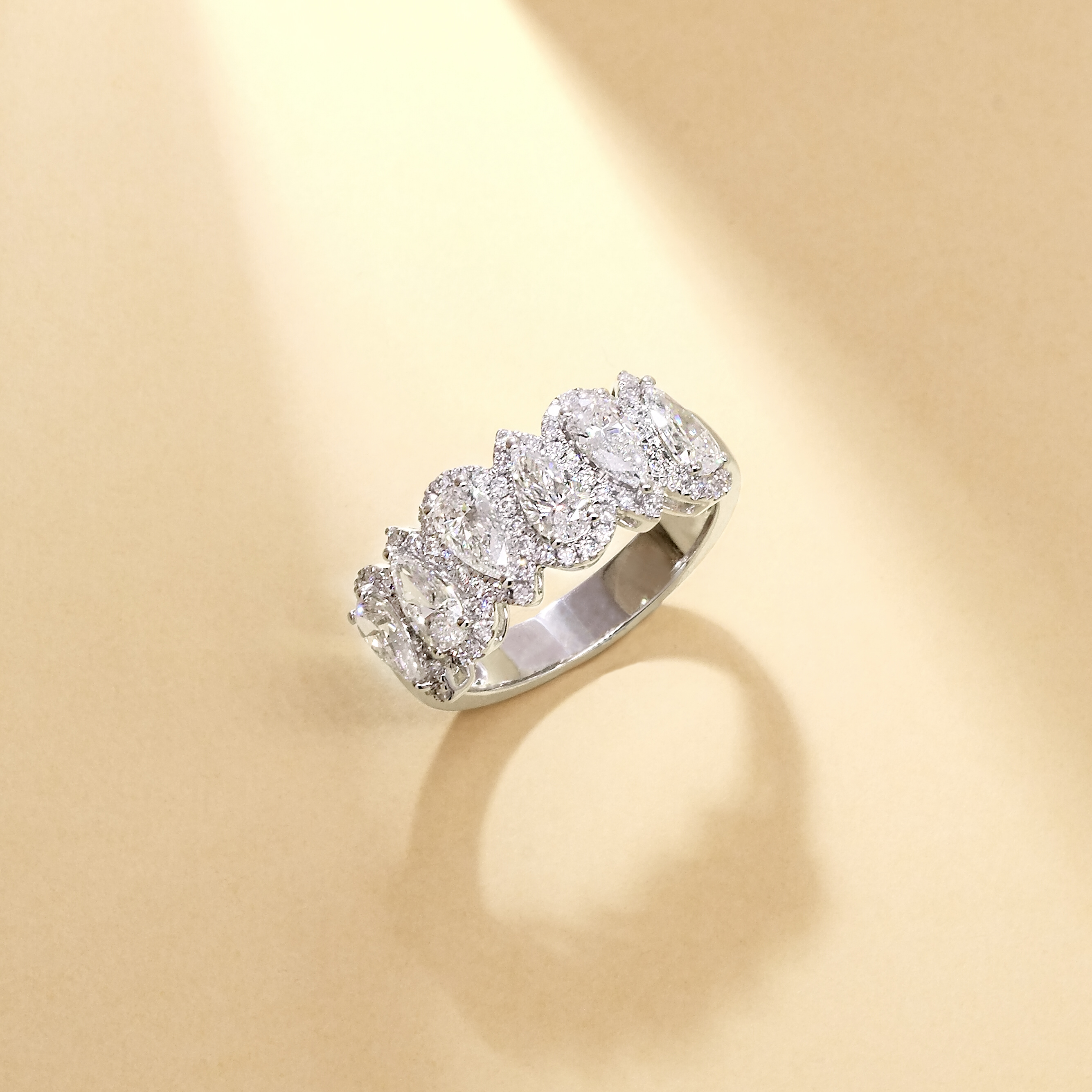 Six Pear Halo Anniversary Ring