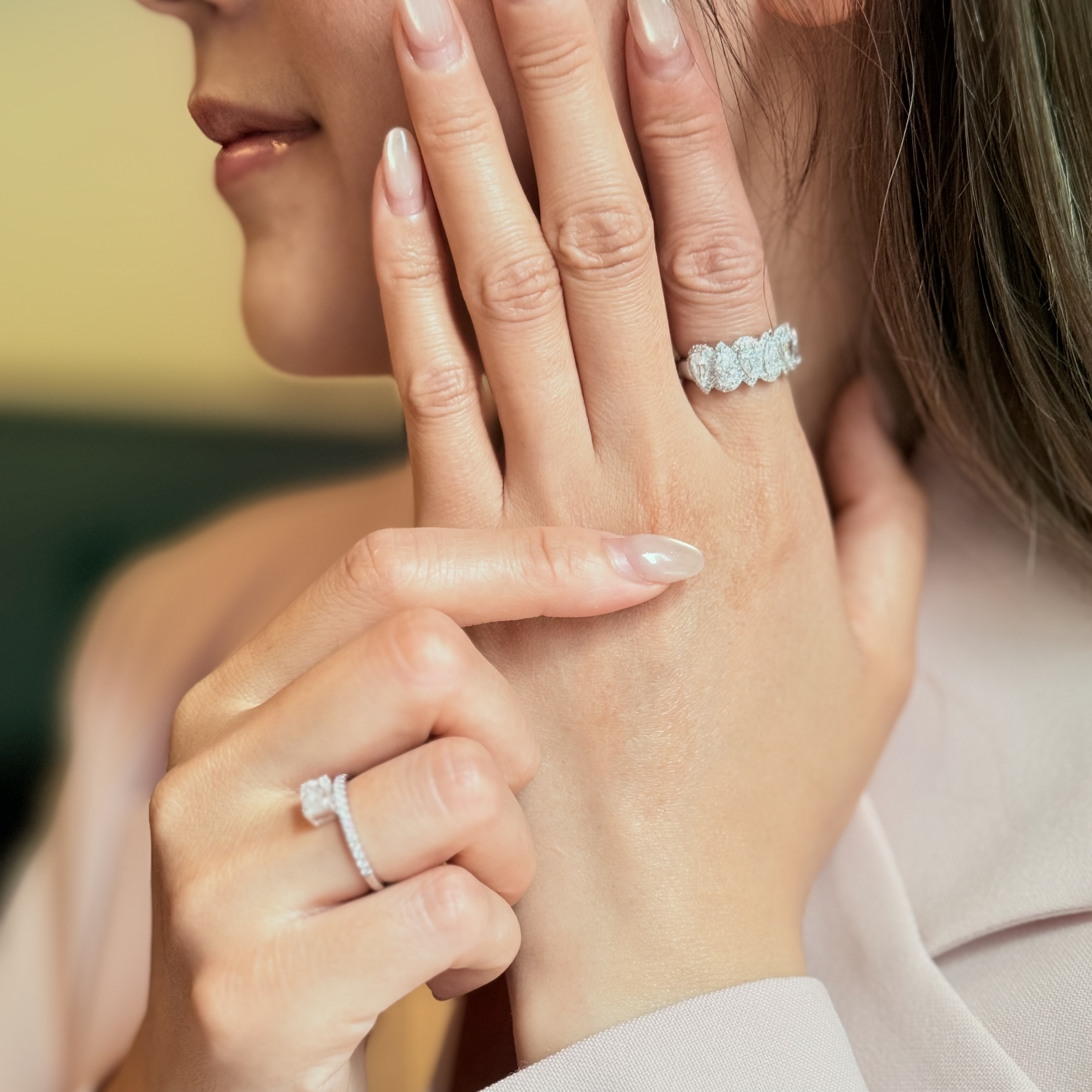 Six Pear Halo Anniversary Ring