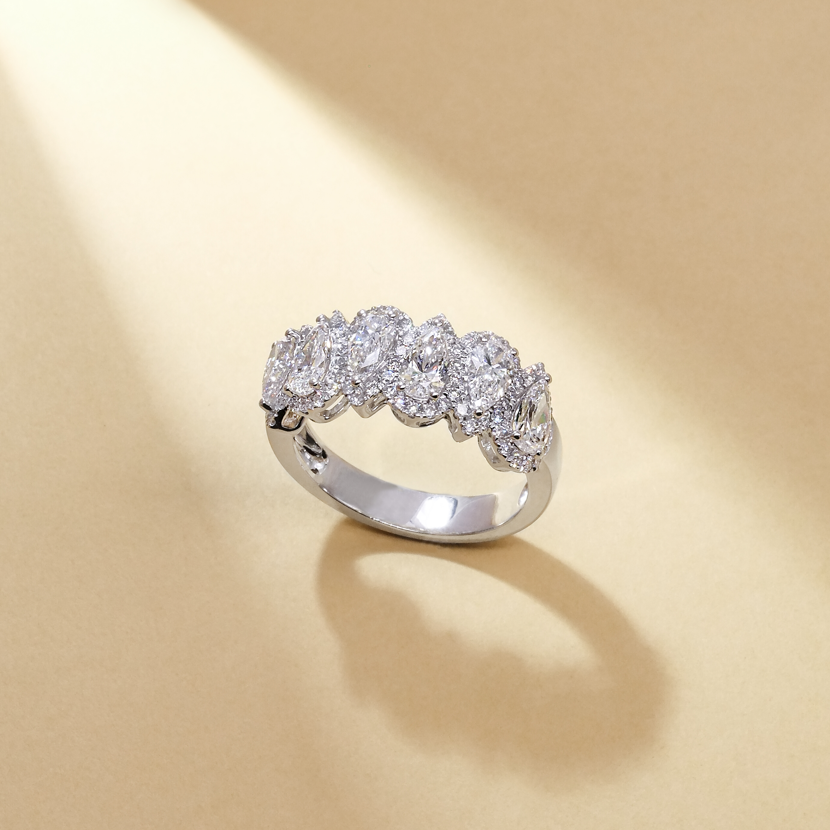 Six Pear Halo Anniversary Ring