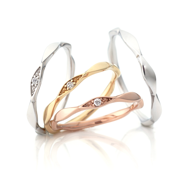 Ankhore Felice 日本花邊曲線鑽石結婚對戒，展示獨特扭紋設計與層次感